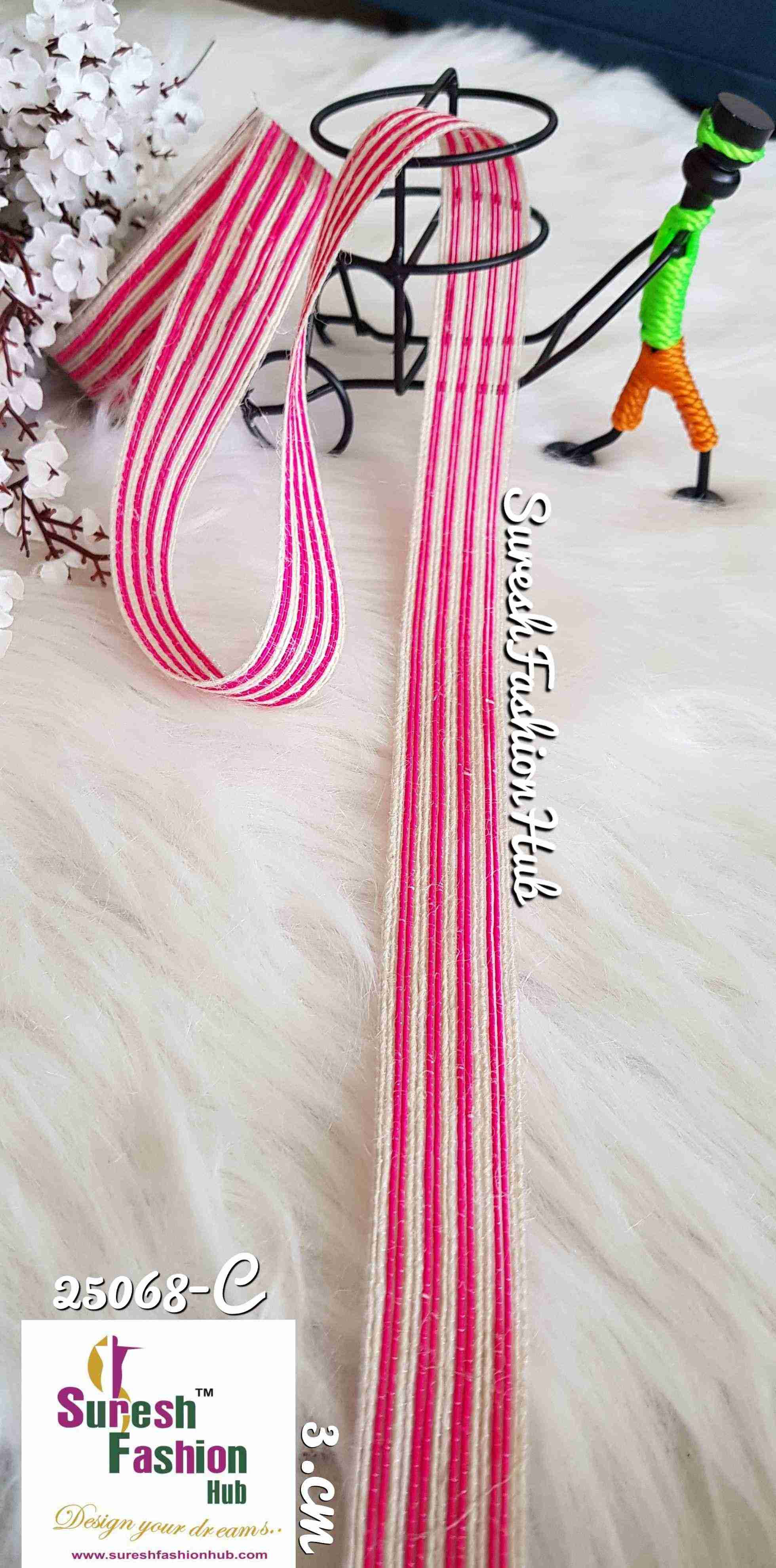 White & Hot Pink Striped Trim