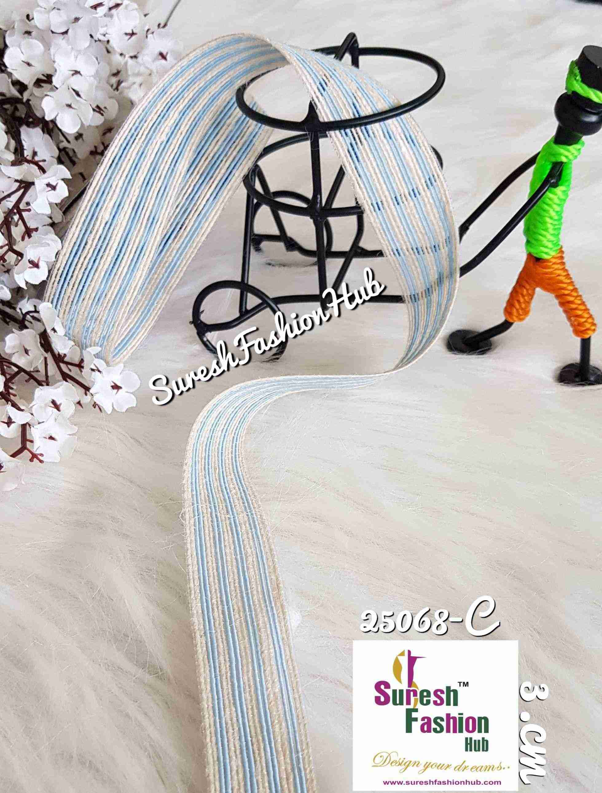 White & Baby Blue Striped Trim