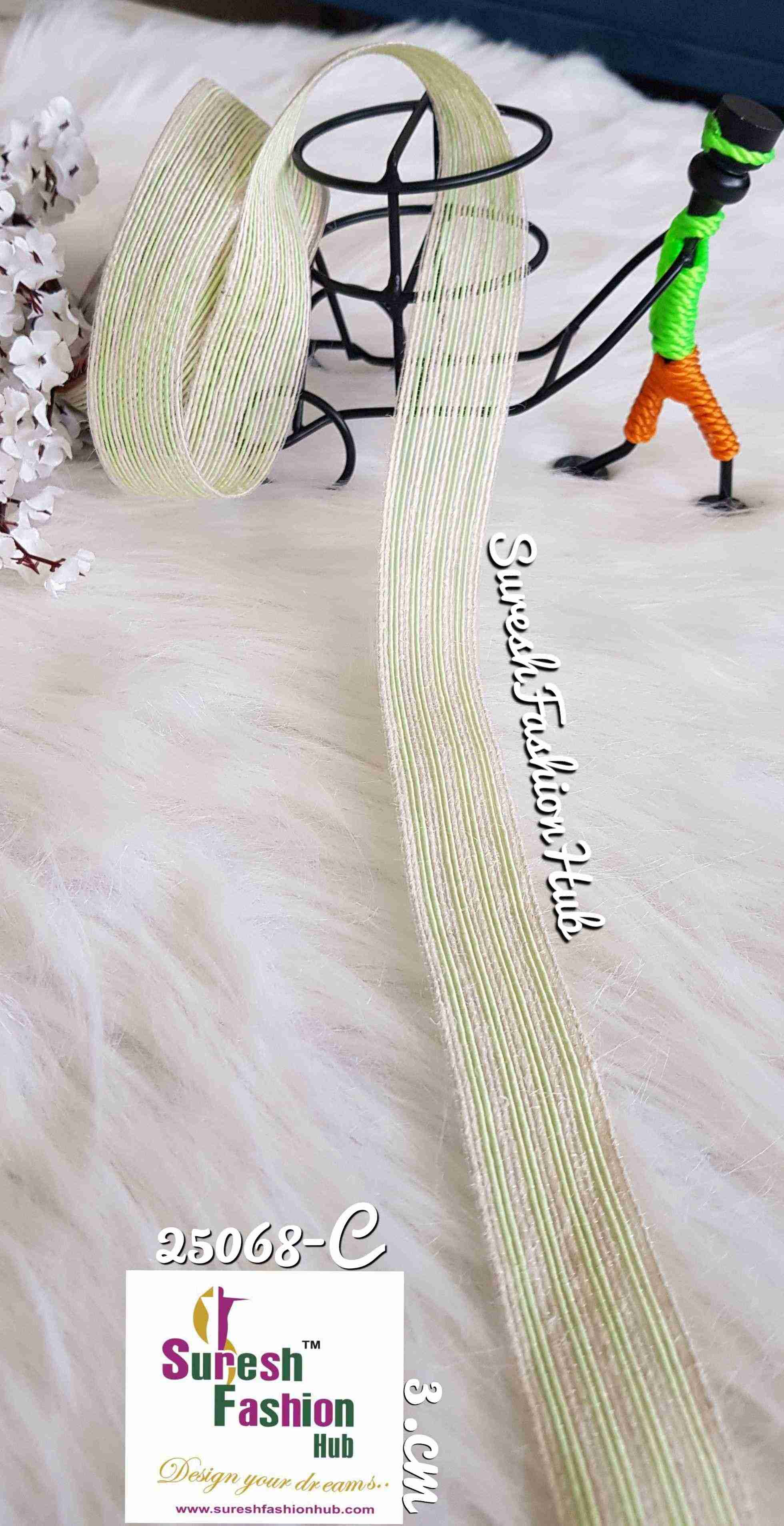 White & Pastel Green Striped Trim