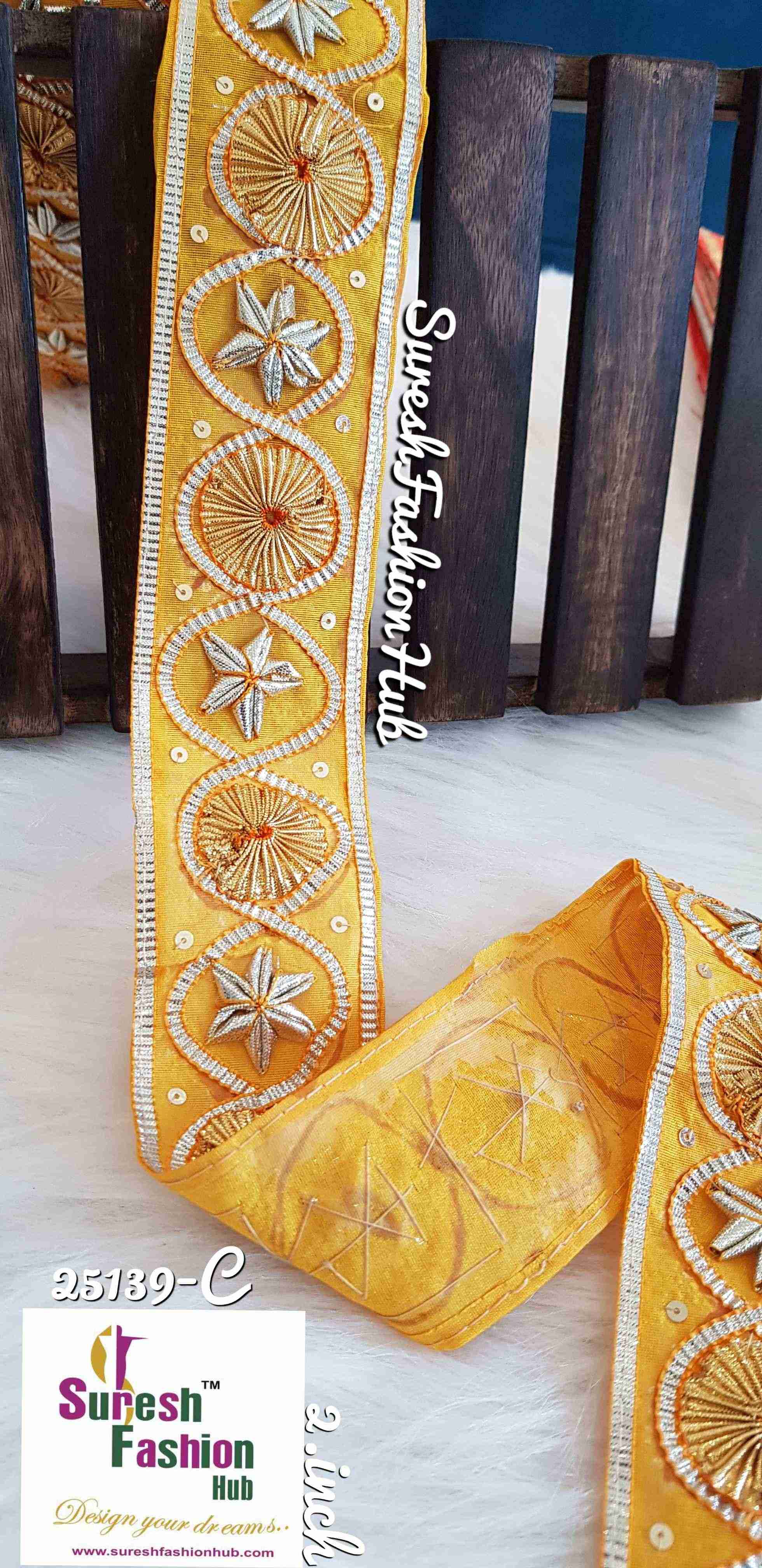 Elegant Yellow Intricate Gota Patti trim