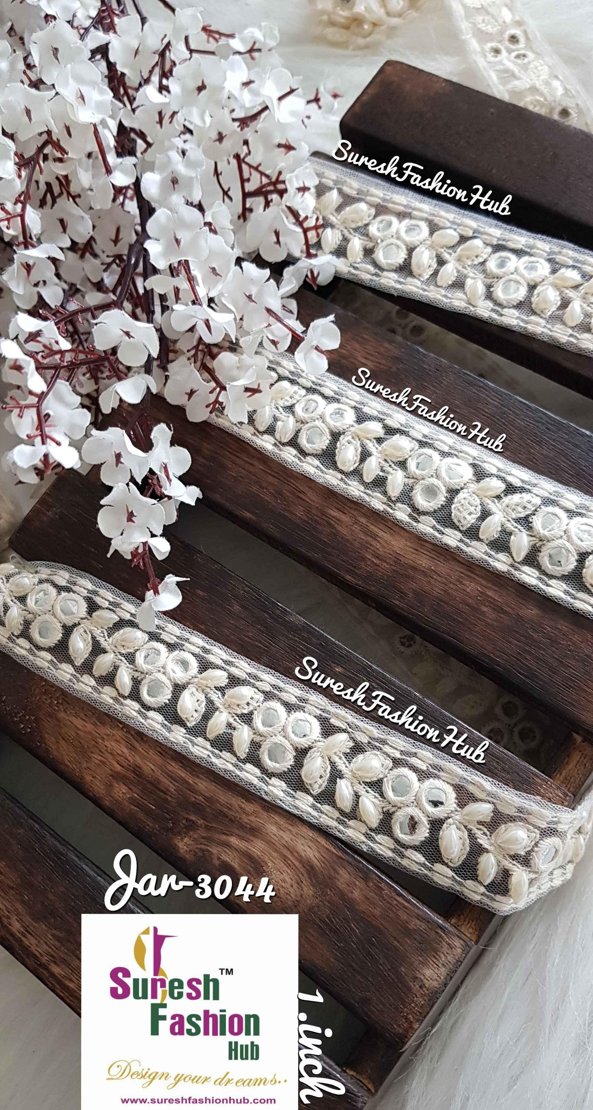 Beautiful Pearl Embellished White Trim