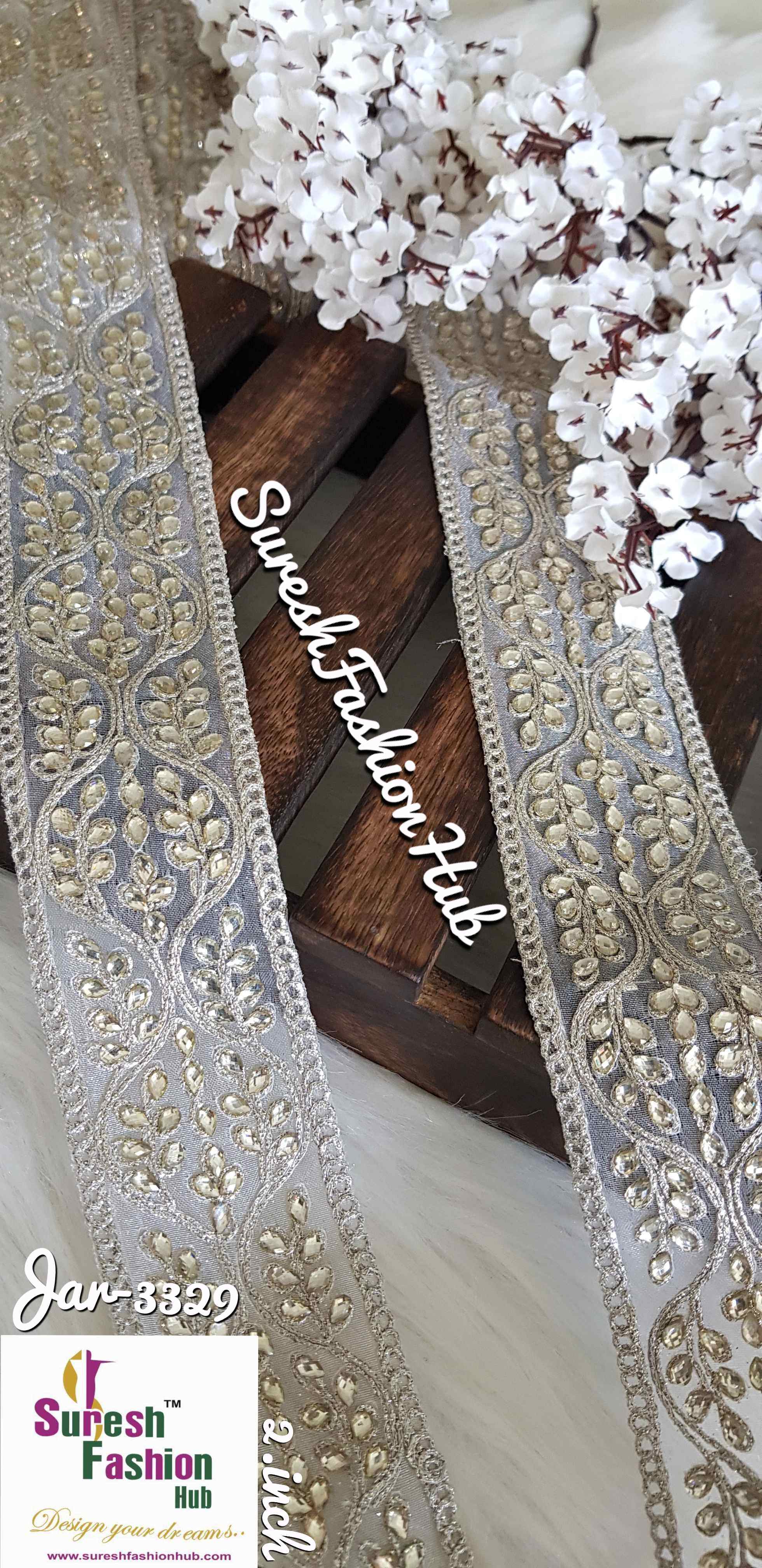 Designer Silver Embellished Trim