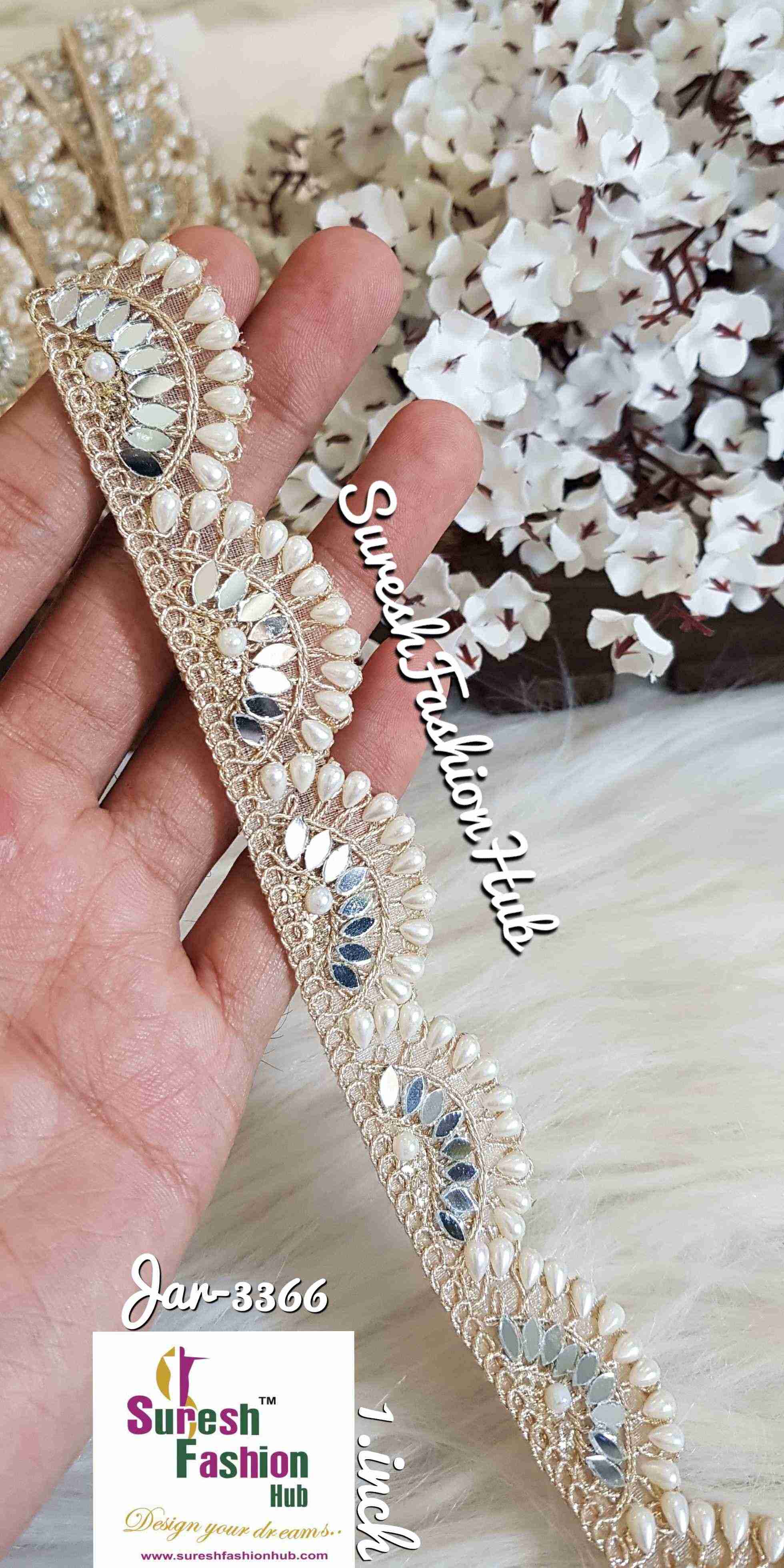 Beautiful Cutwork Designer Pearl Gold Trim