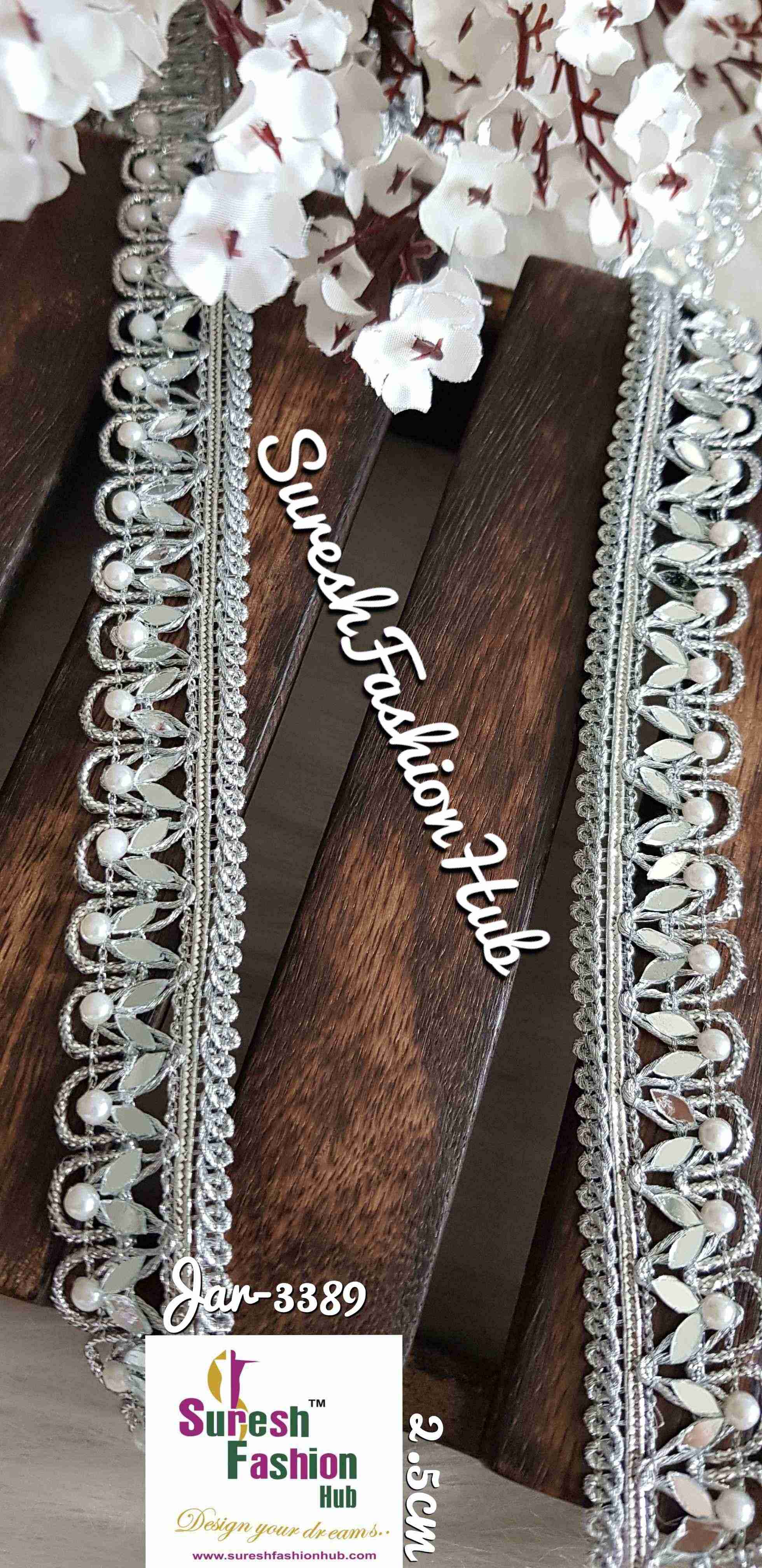 Glittering Mirror Silver Embellished Trim