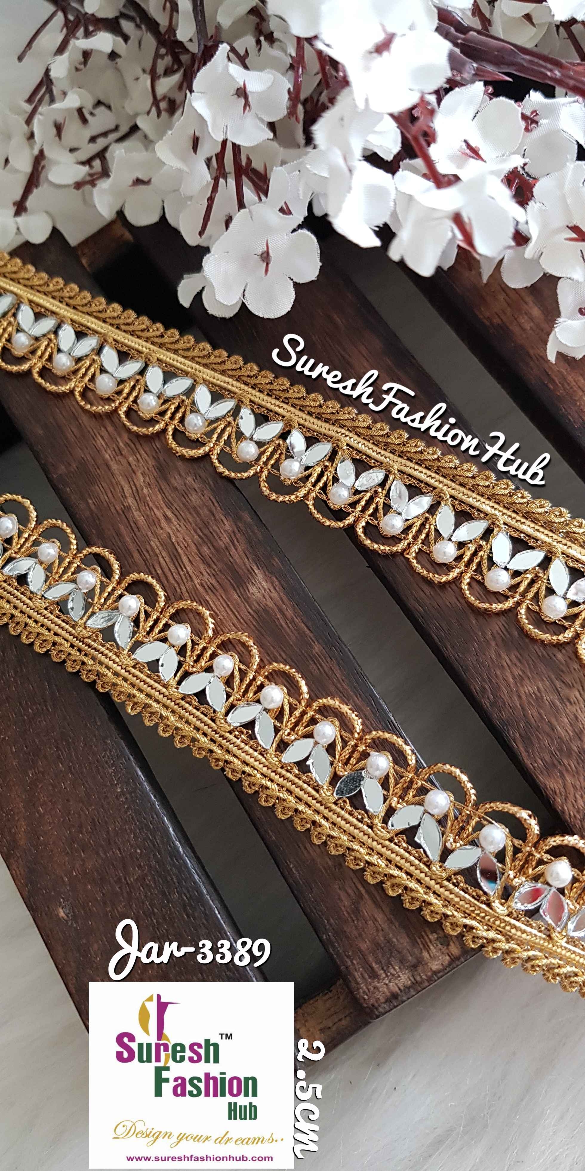 Handwork Real Mirrors Studded Golden Trim, Suresh Fashion Hub India