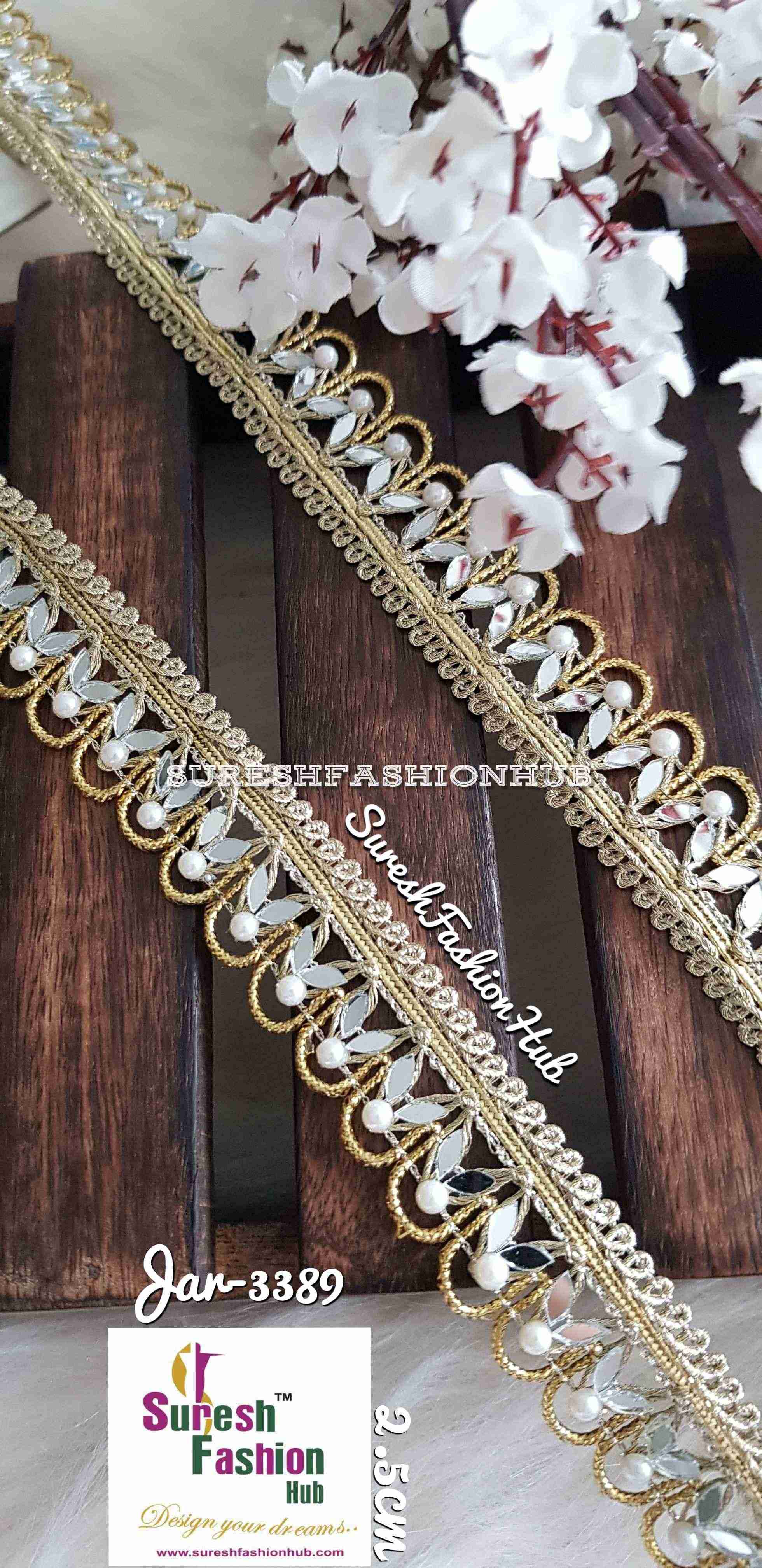 Glittering Mirror Gold Embellished Trim