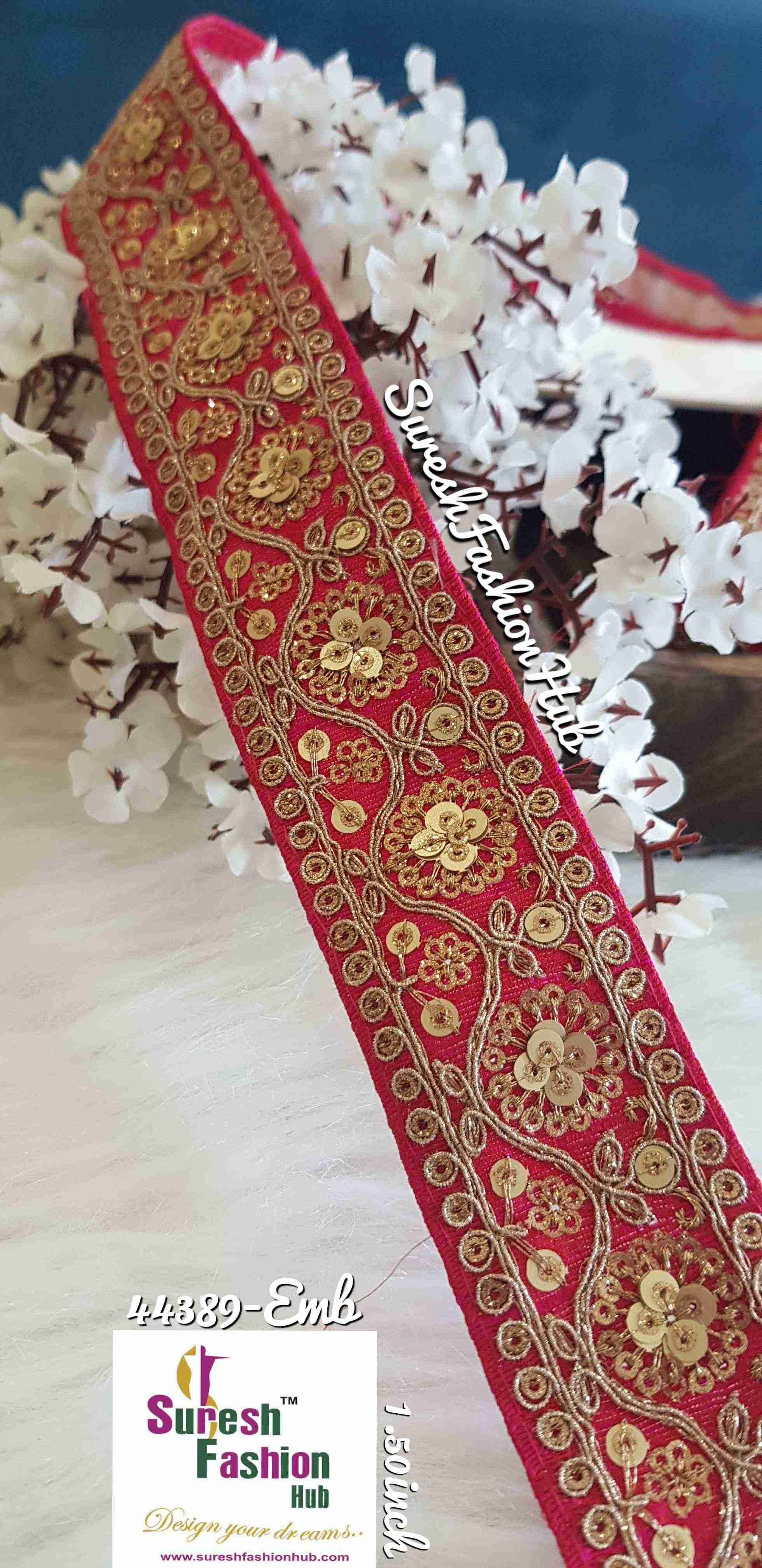 Salmon pink embroidered trim