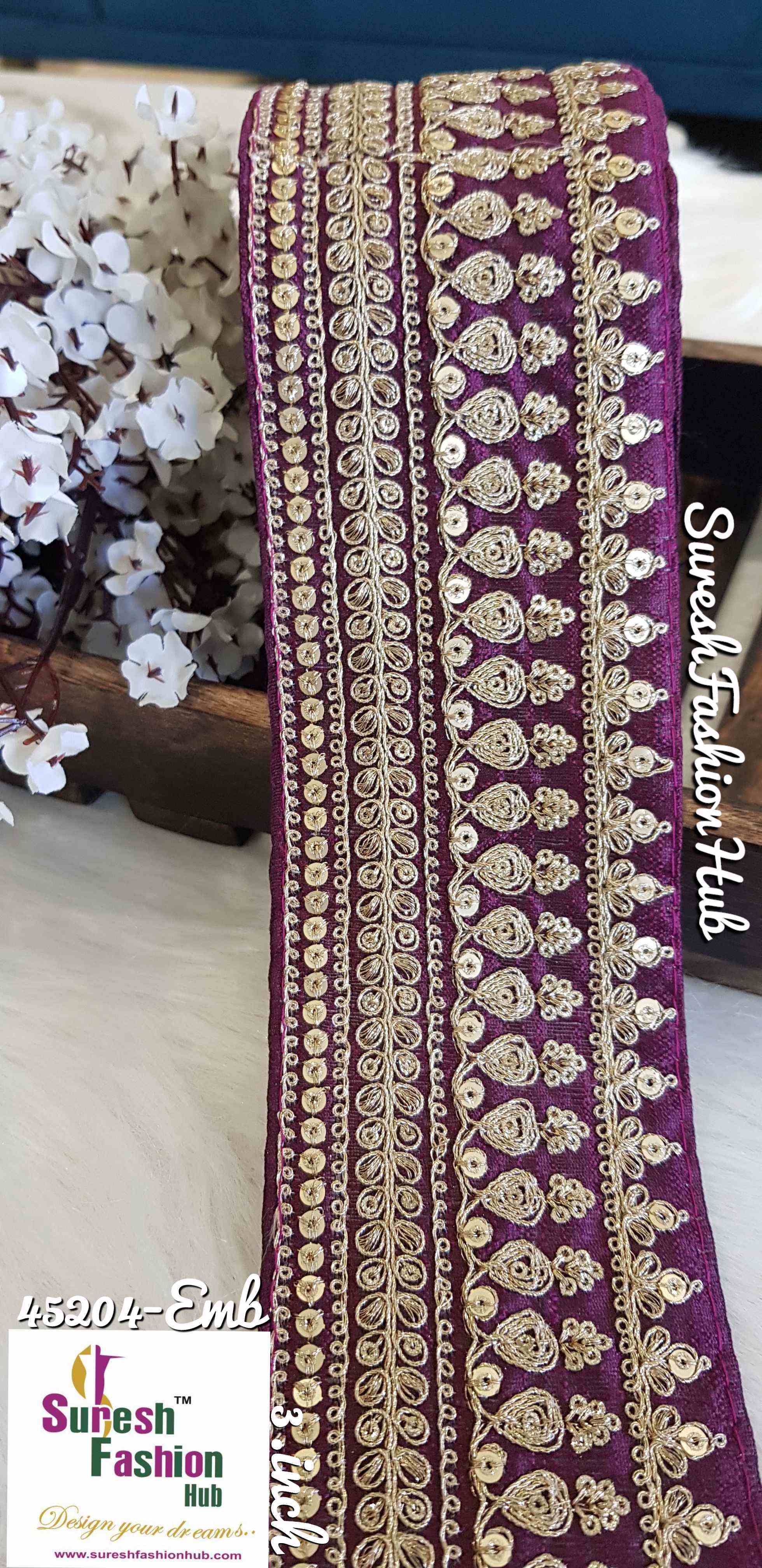 Damson bridal embroidered trim