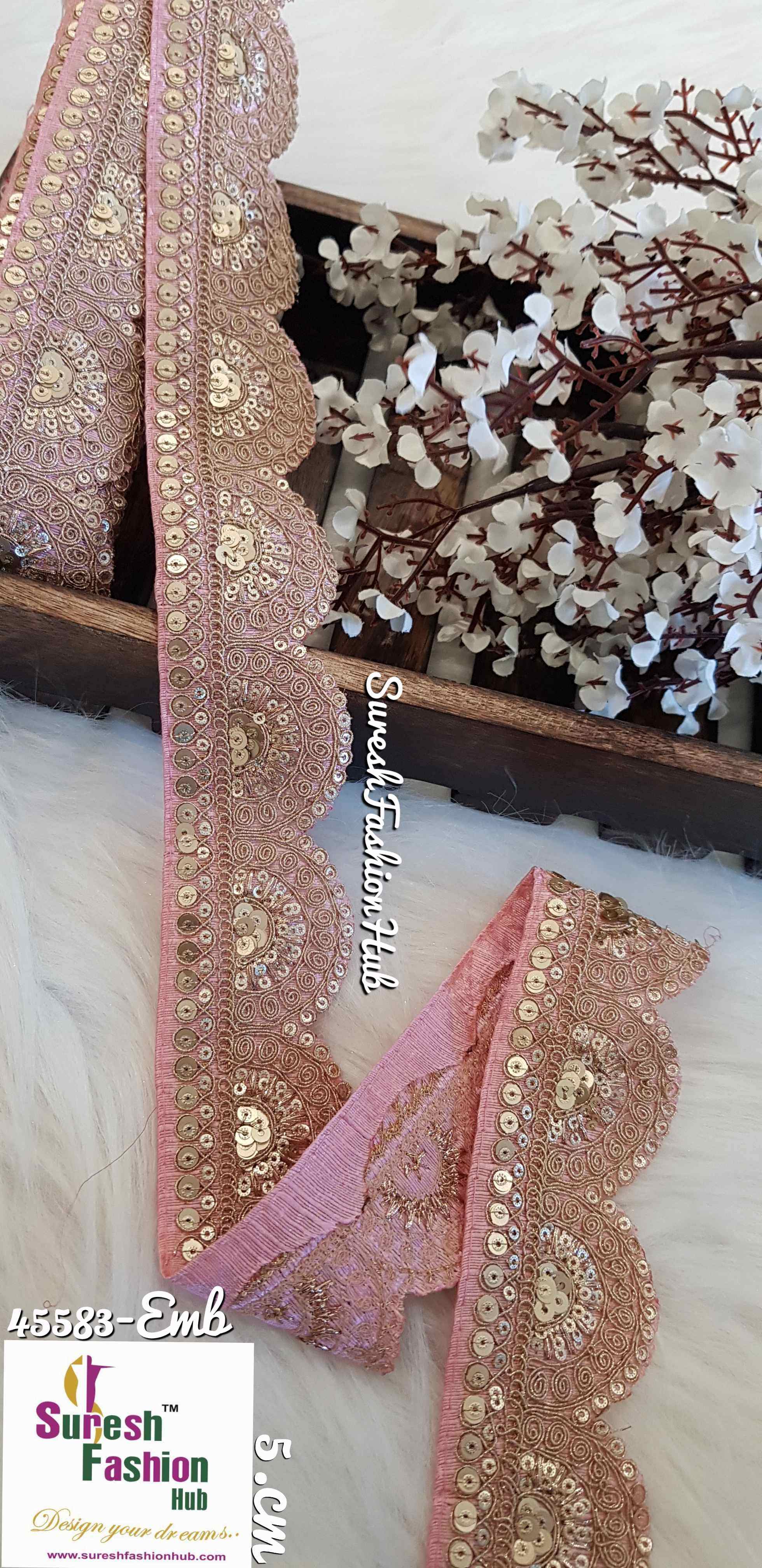 Pastel pink embroidered trim