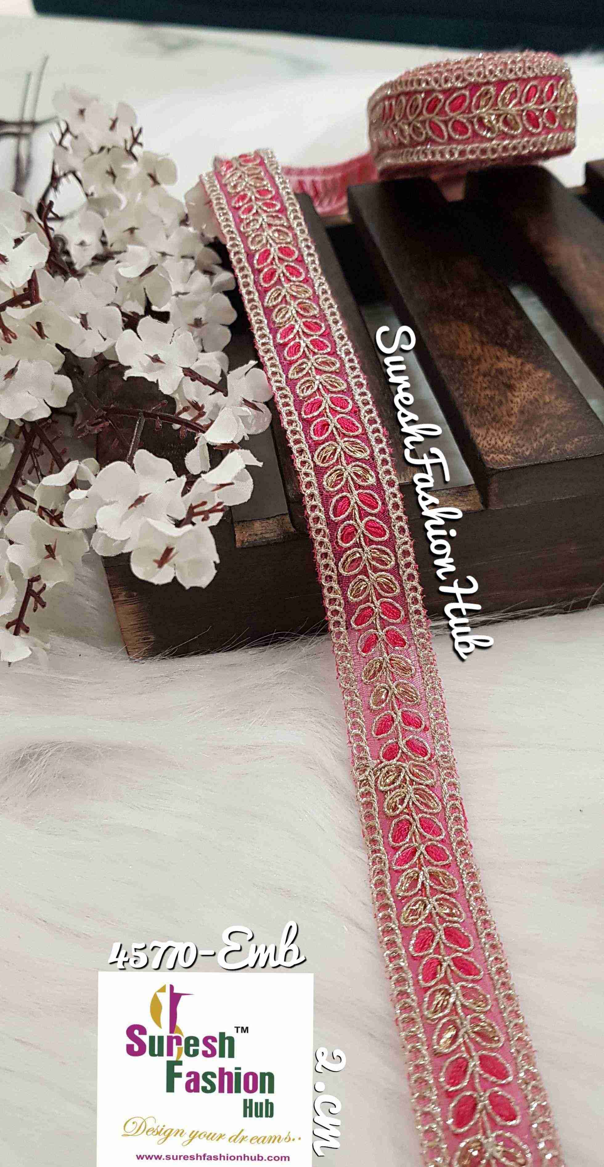 Salmon pink embroidered trim