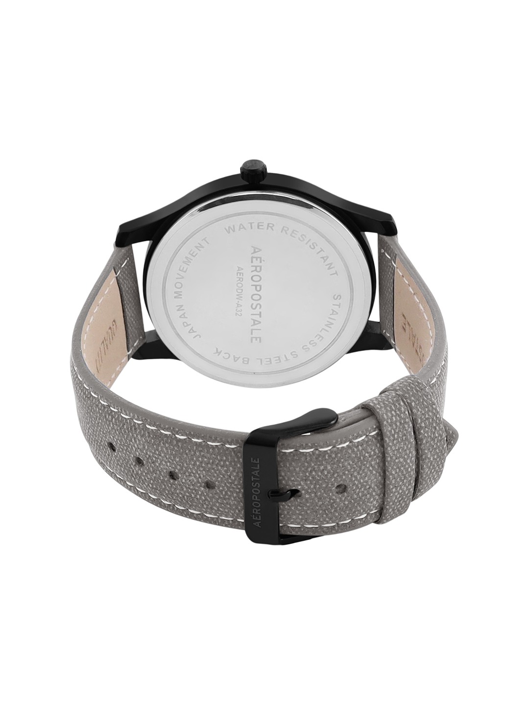 Aeropostale "AERO_AW_A32_GRY" Classic Men’s Analog Quartz Wrist Watch, Black Metal Alloy case, Black Print Faux PU Leather classic grey wrist Band flip Buckle Water resistant 3.0 ATM