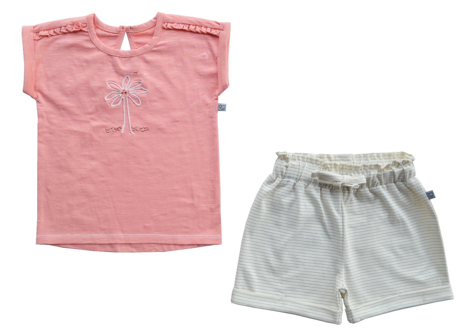 Peach Top+Cream Shorts Set
