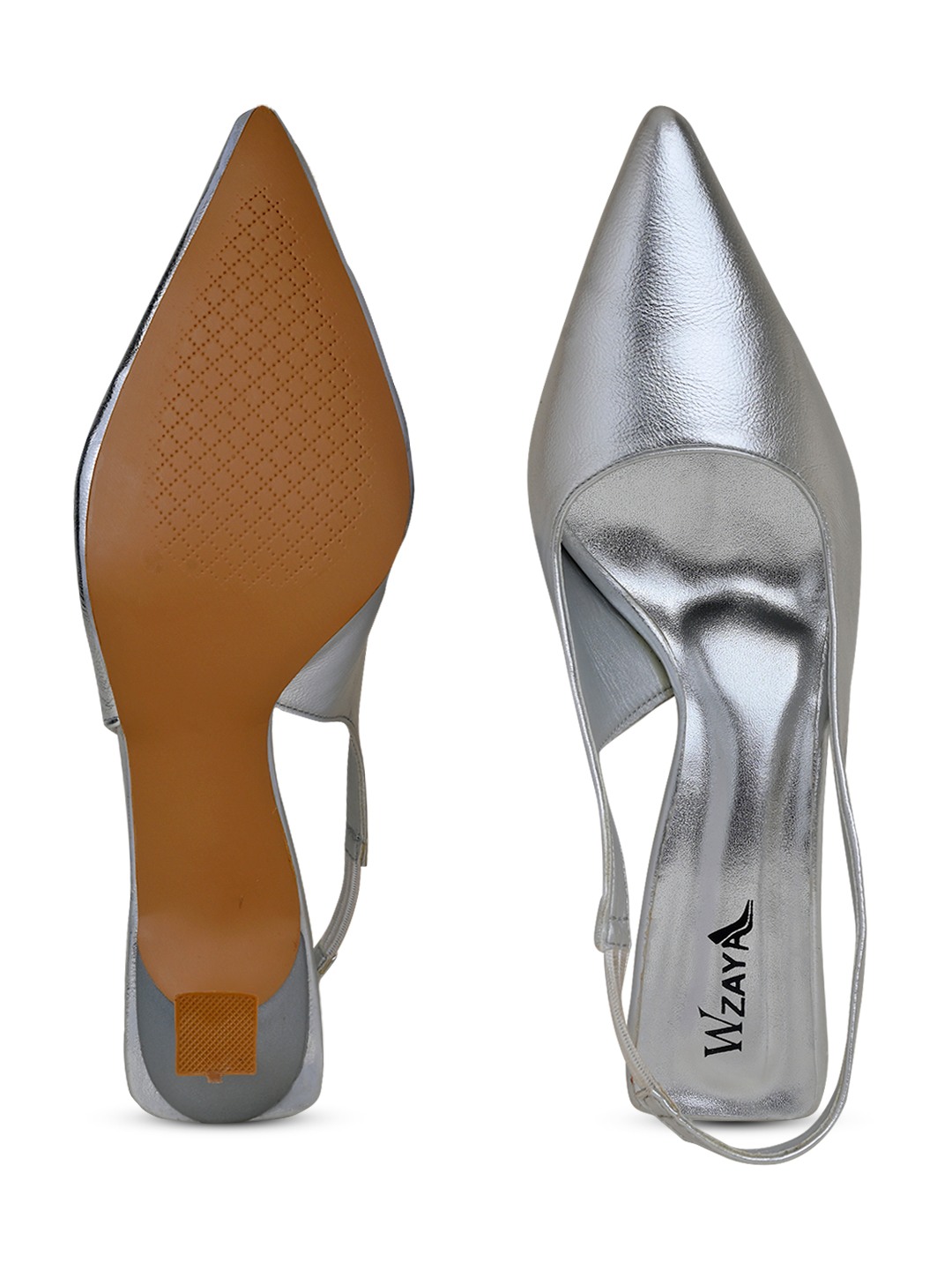 Shining Silver Pointed-Toe Slingback Heels