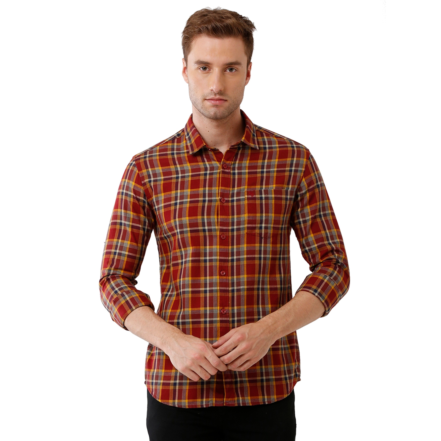 Swiss club | Swiss Club Mens 100% Cotton Checked Full Sleeve Slim Fit Polo Neck Multicolor Woven Shirt (S-SC-117 A-FS-CHK-BSL) 0