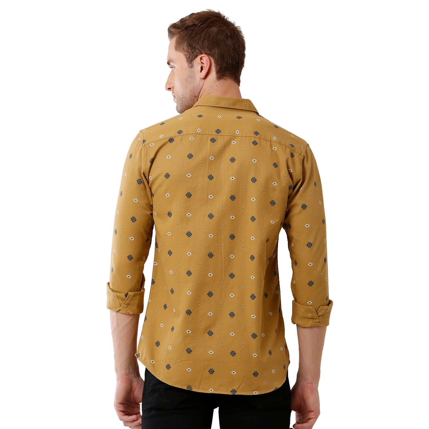Swiss club | Swiss Club Mens 100% Cotton Printed Full Sleeve Slim Fit Polo Neck Yellow Color Woven Shirt (S-SC-124 A-FS-PRT-BSL) 2