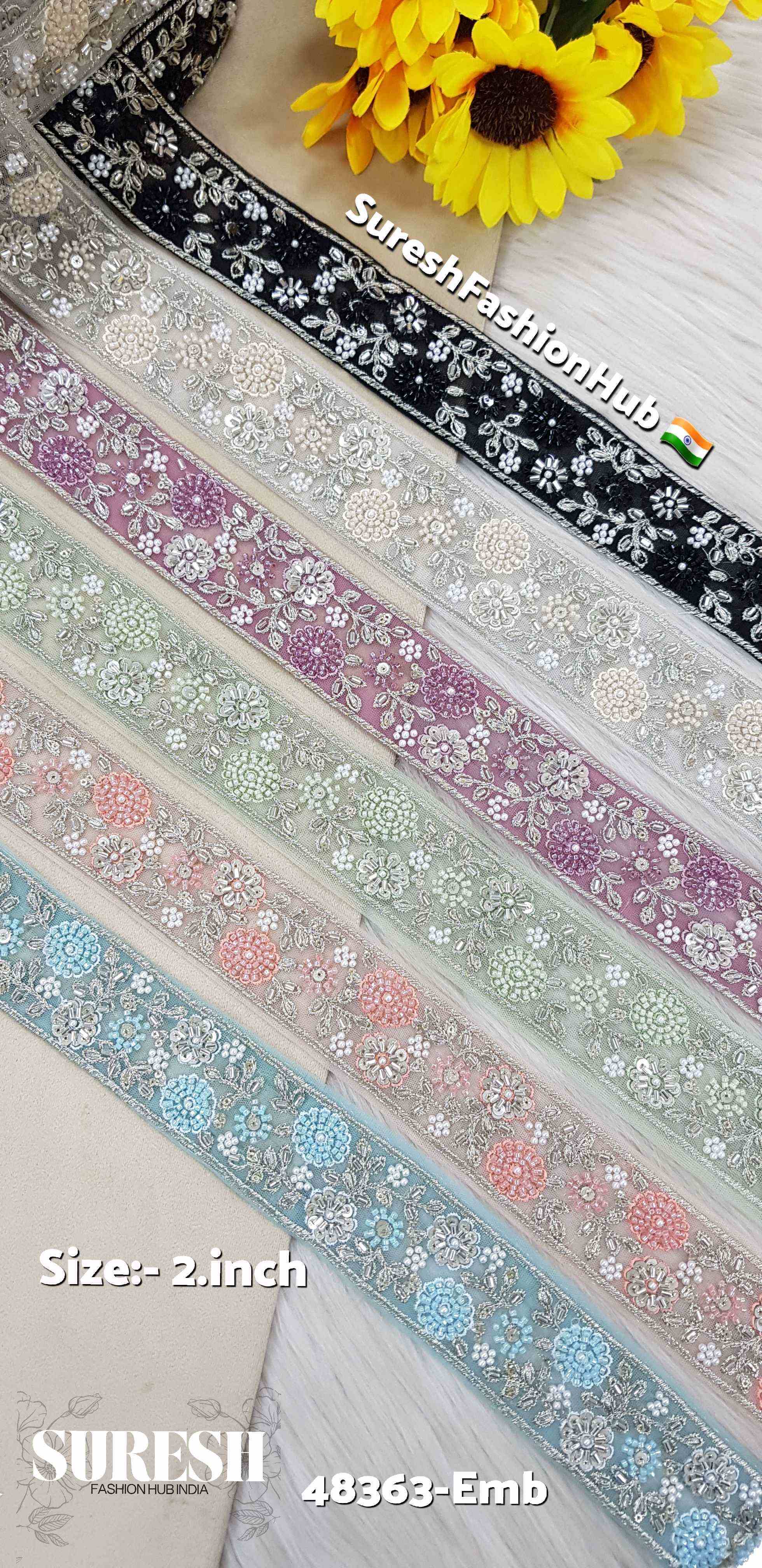 Beaded Floral Net Embroidered Lace