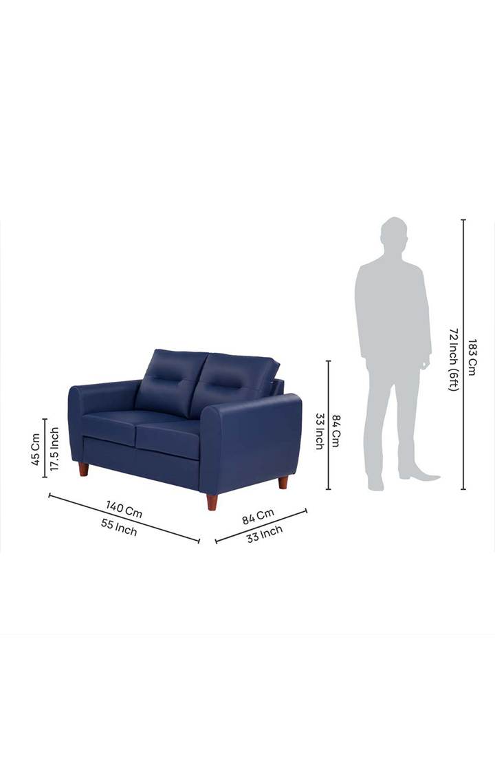 neudot Scott Sofa for Living Room |2 Persons Sofa|Premium Leatherette with Cushioned Armrest | Solid Wood Frame|2 Seater in Cobalt Blue Color