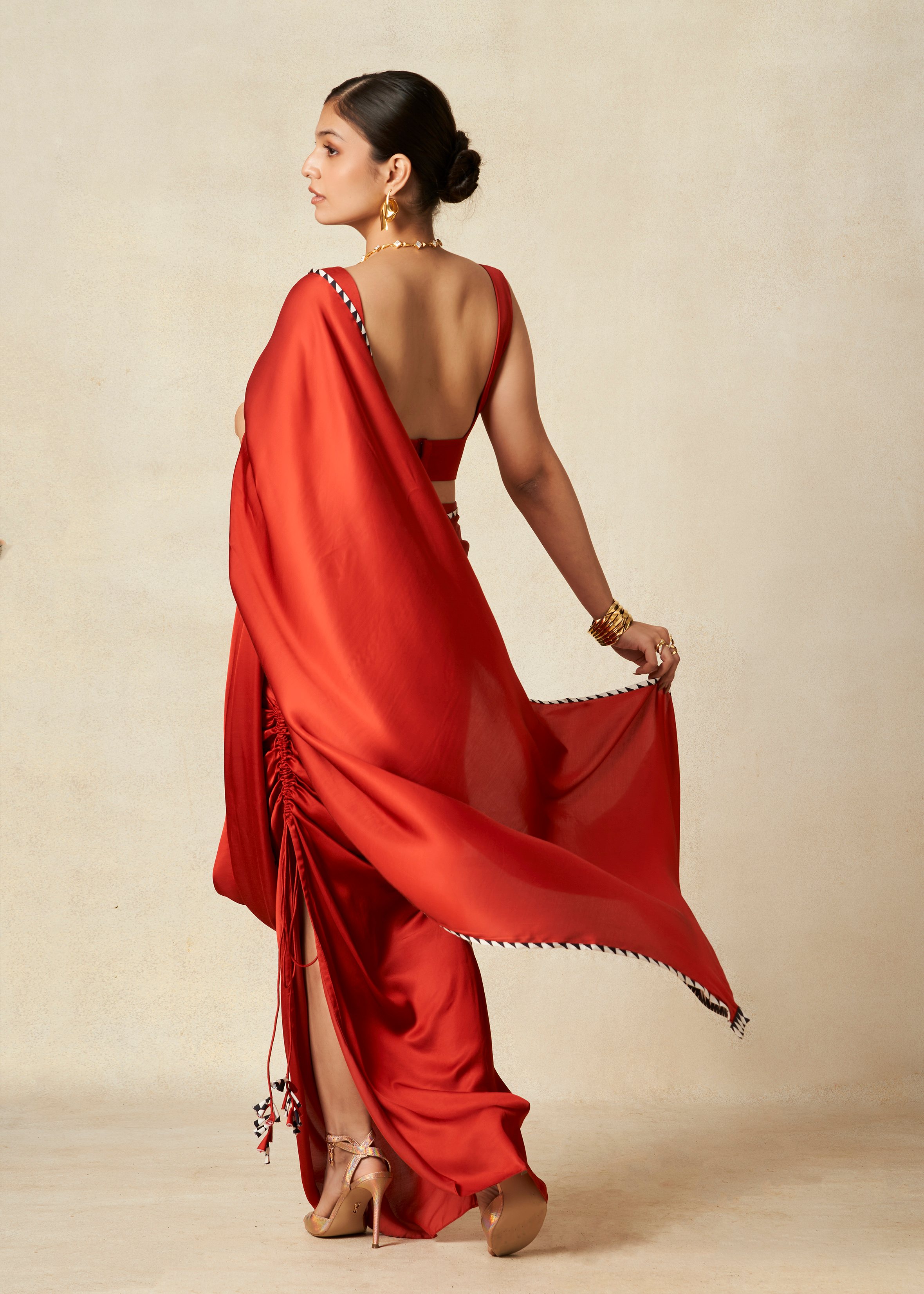Red Draped Saree​