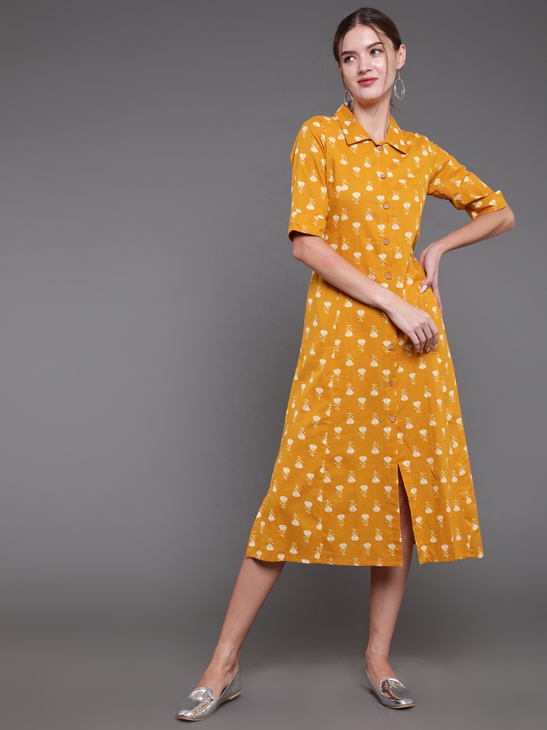 ANTARAN | Printed Cotton Yellow Dress 1