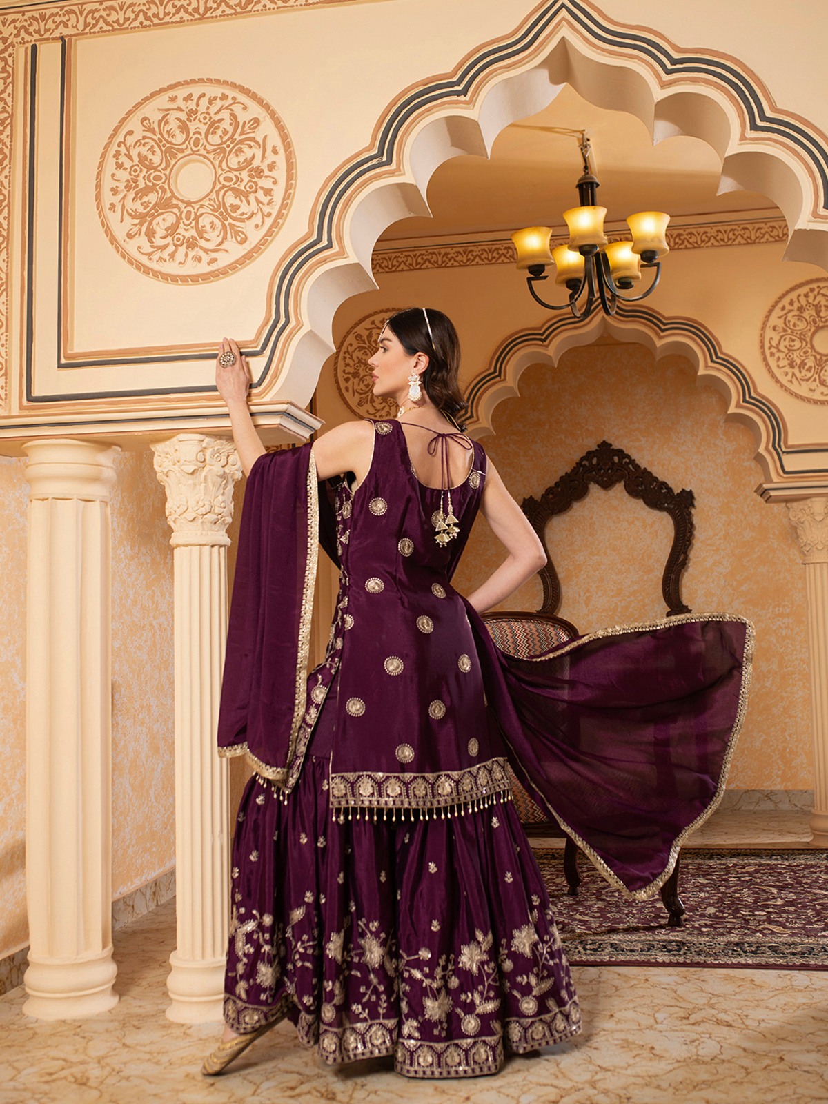 ALBION FANCY LADIES ETHNIC PURPLE KURTI SET