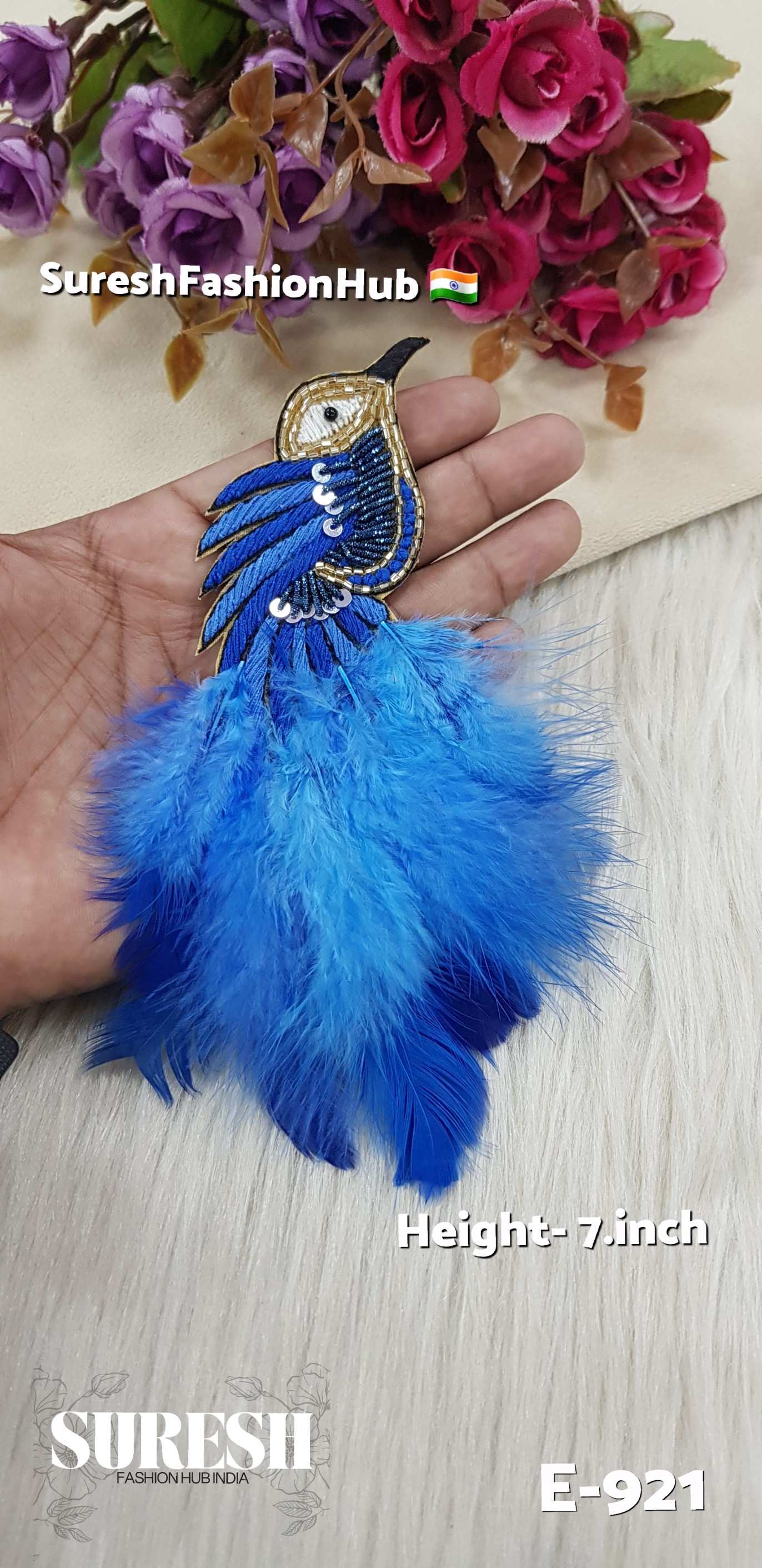 E-921 Royal Blue Left Side Bird Feather Patch
