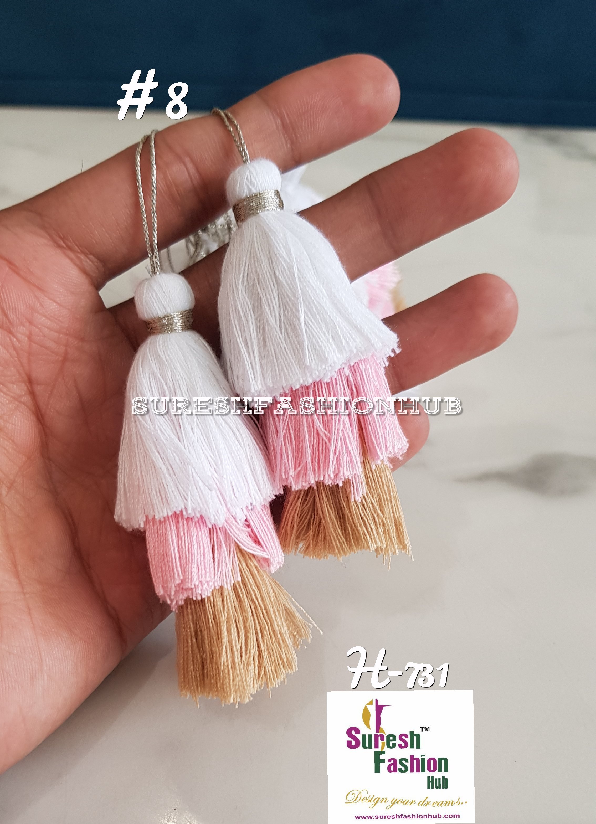 Quirky Light Pink Peach & White Mix Thread Tassel