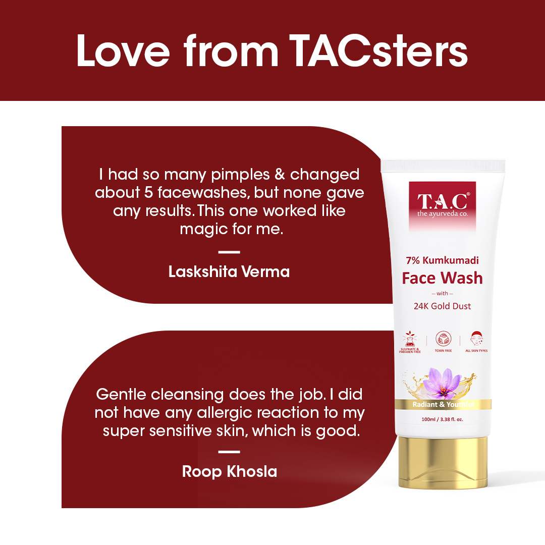 T.A.C - The Ayurveda Co. 7% Kumkumadi Face Wash with 24k Gold Dust | For Exfoliating and Glowing Skin|  All Skin Type - 100 ml