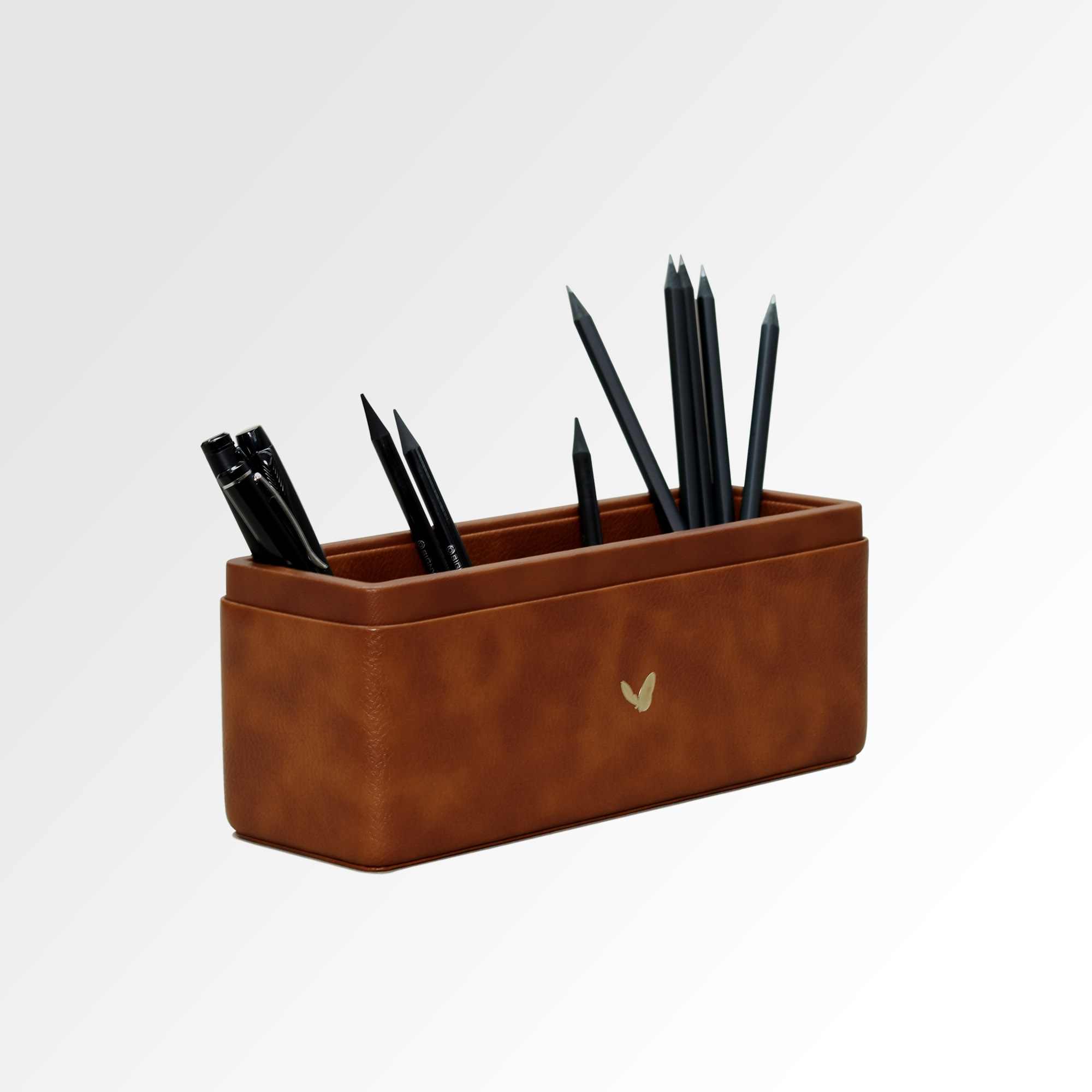 Pen/Pencil Holder | Faux Leather | Rectangular Large | Classic | Tan
