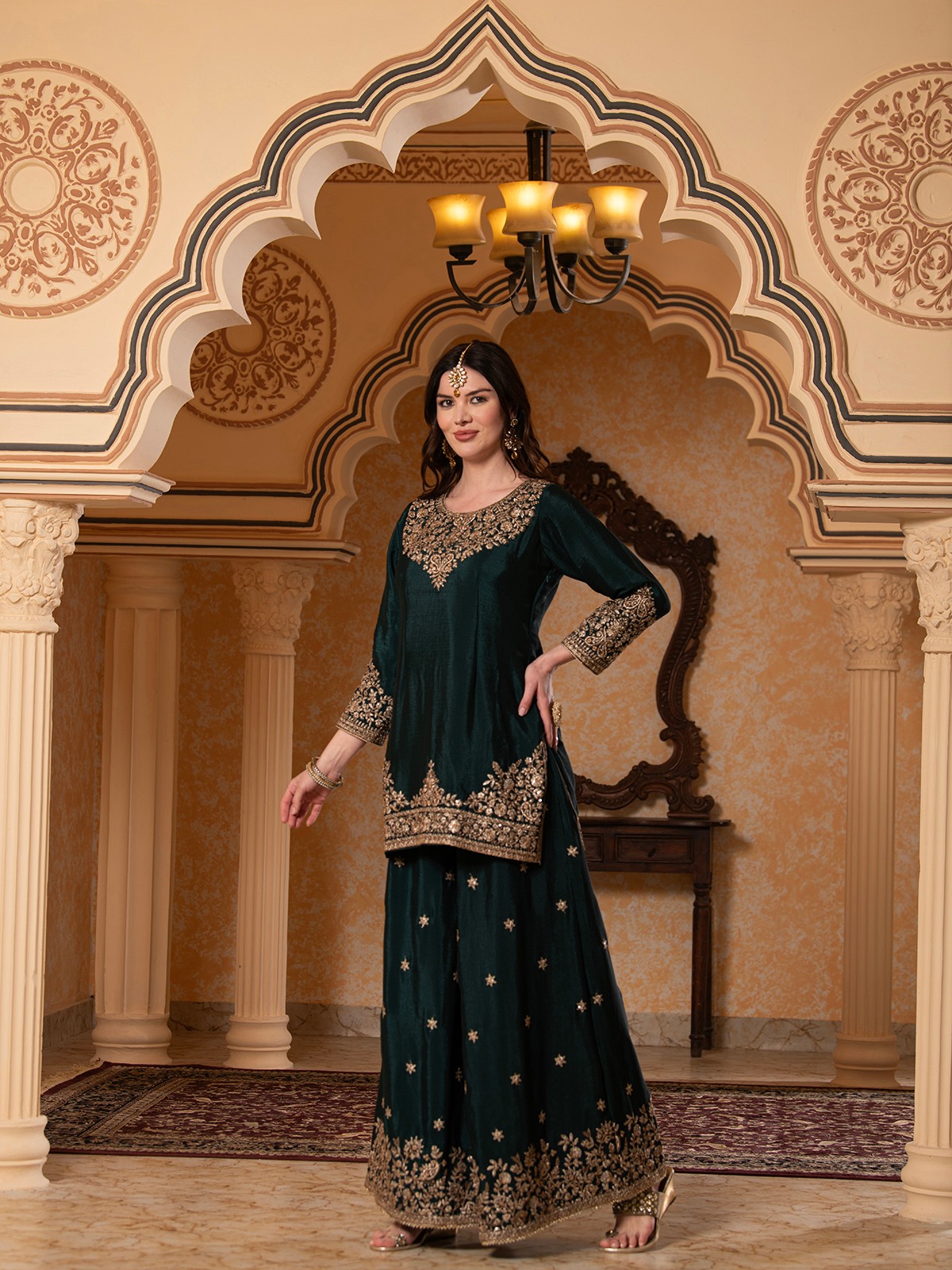 ALBION FANCY LADIES ETHNIC GREEN KURTI SET