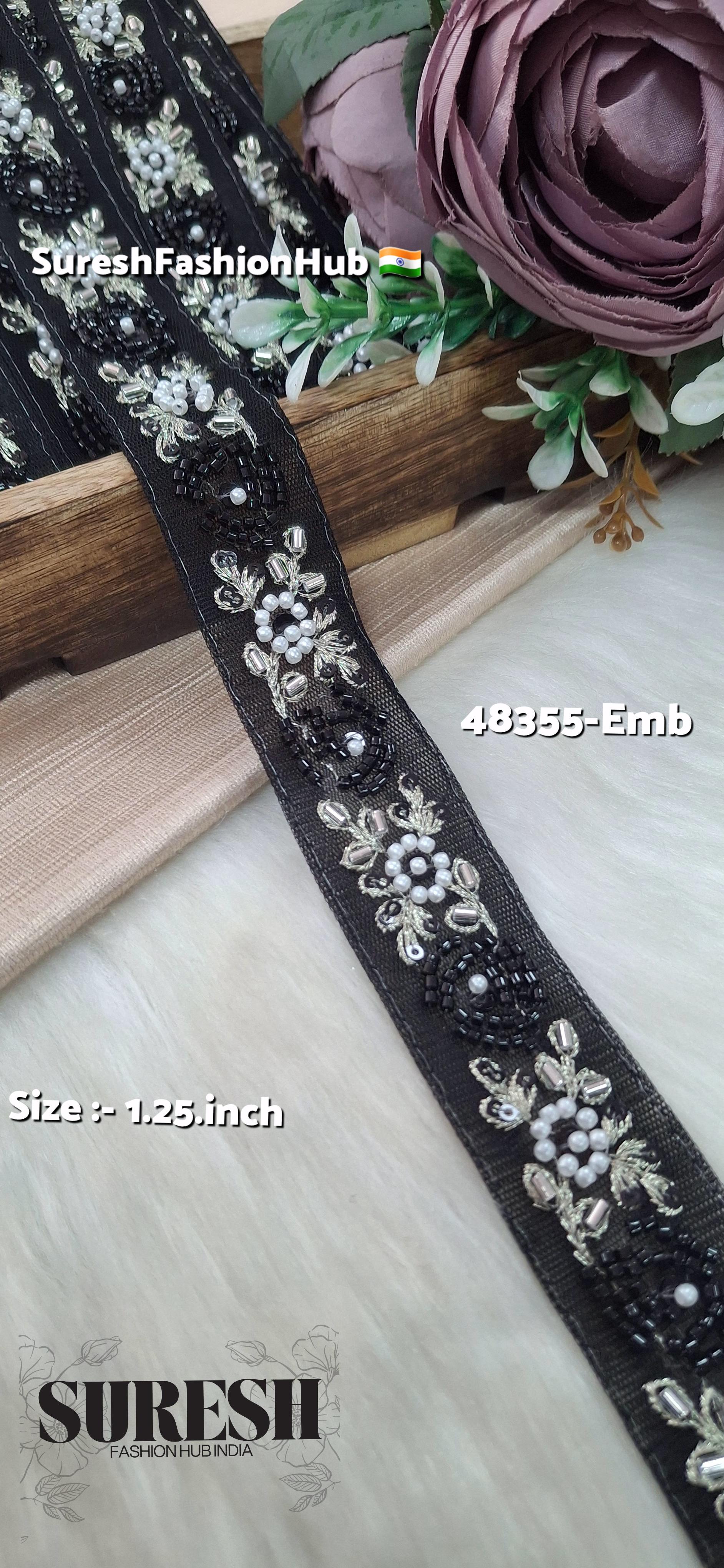 Black Beaded Bloom Net Embroidered Lace