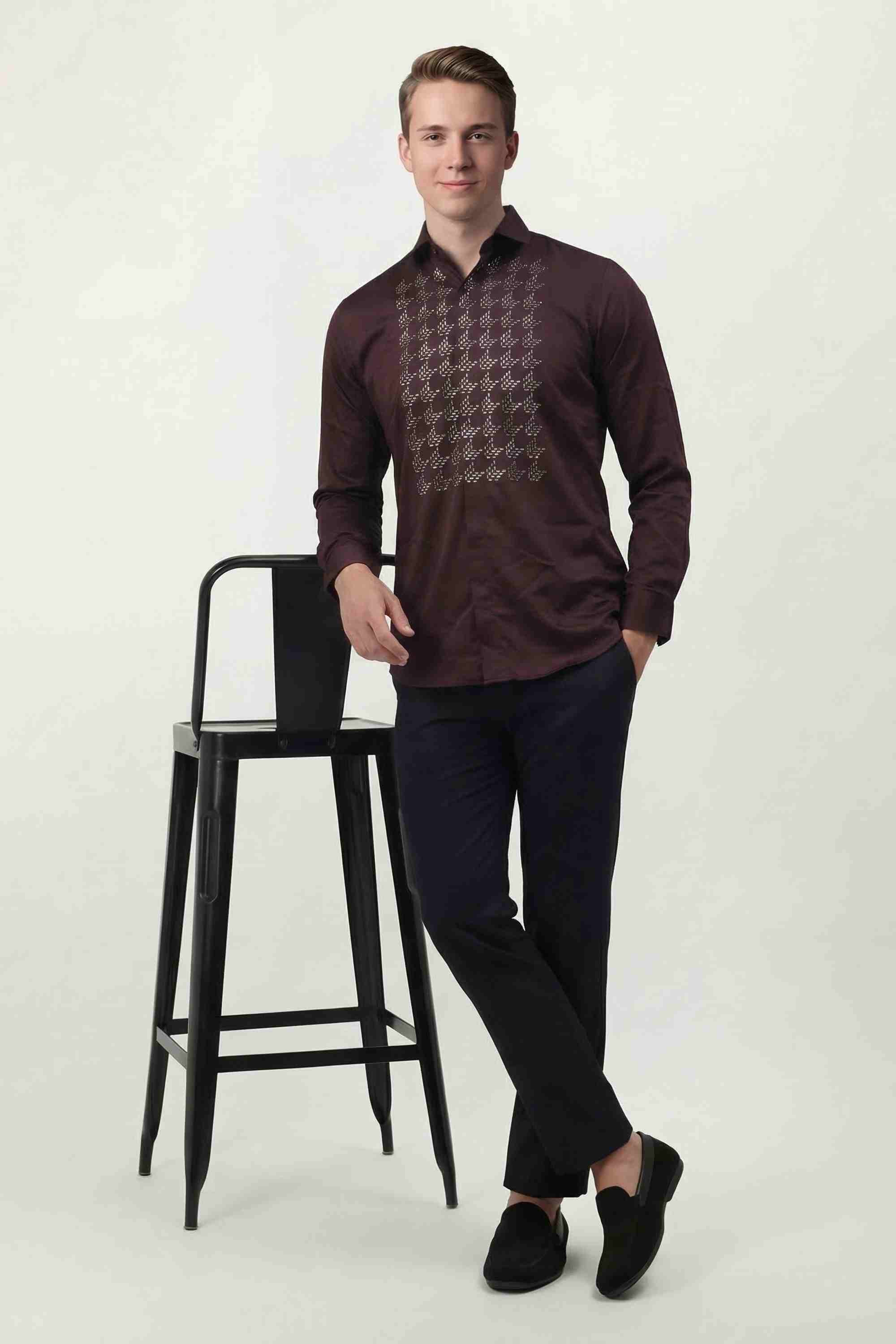 ALBION   Premium Satin Party Wine  Shirt