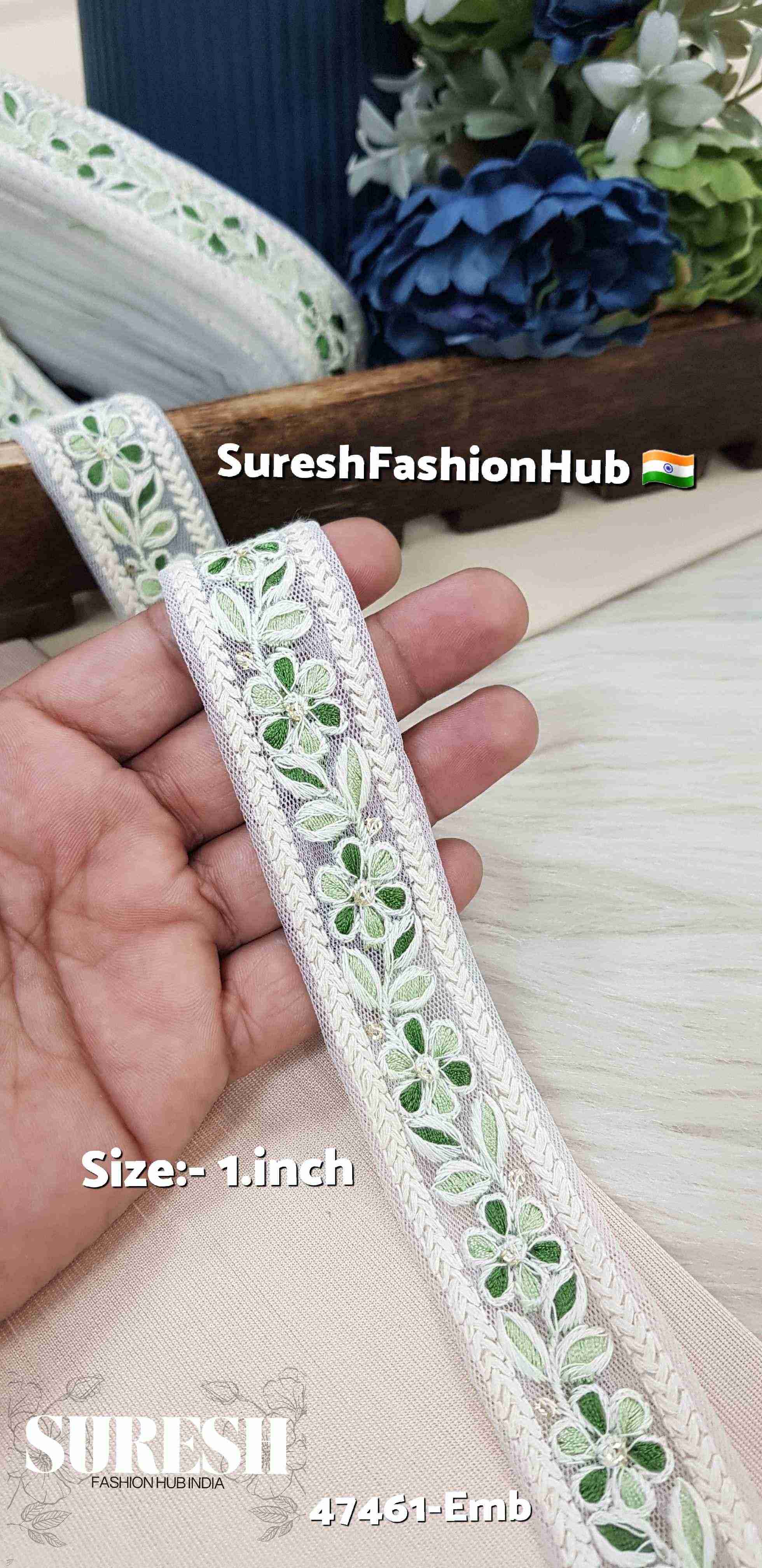 Green & Light Green Floral Net Lace