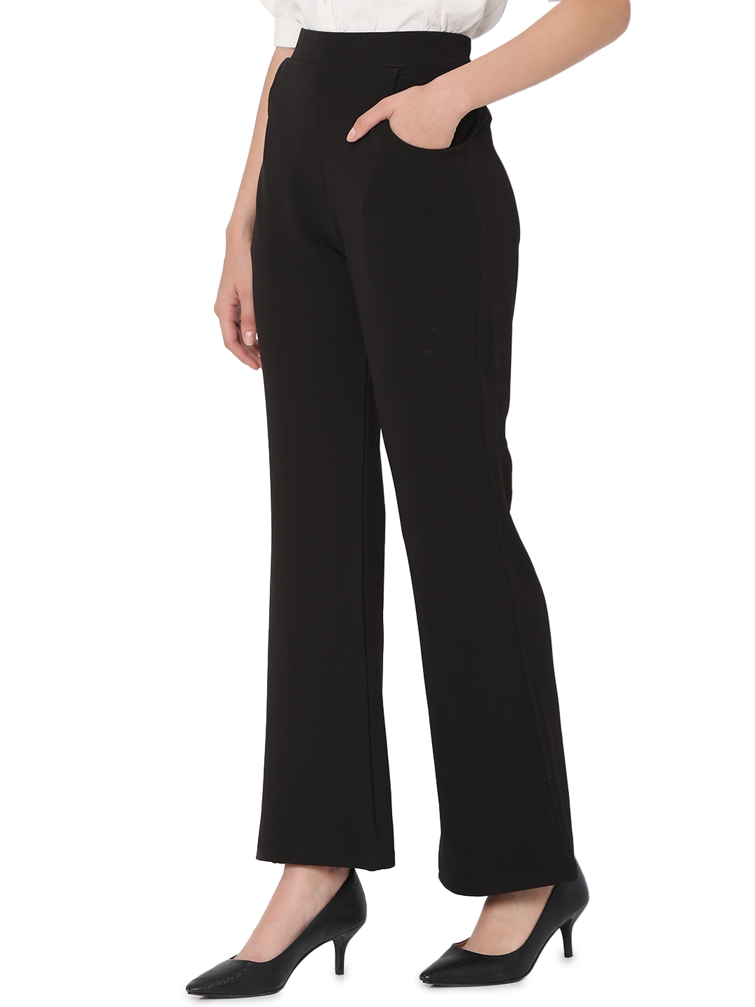 Black trouser women Plus size Straight leg 2 back pockets - Belore Slims