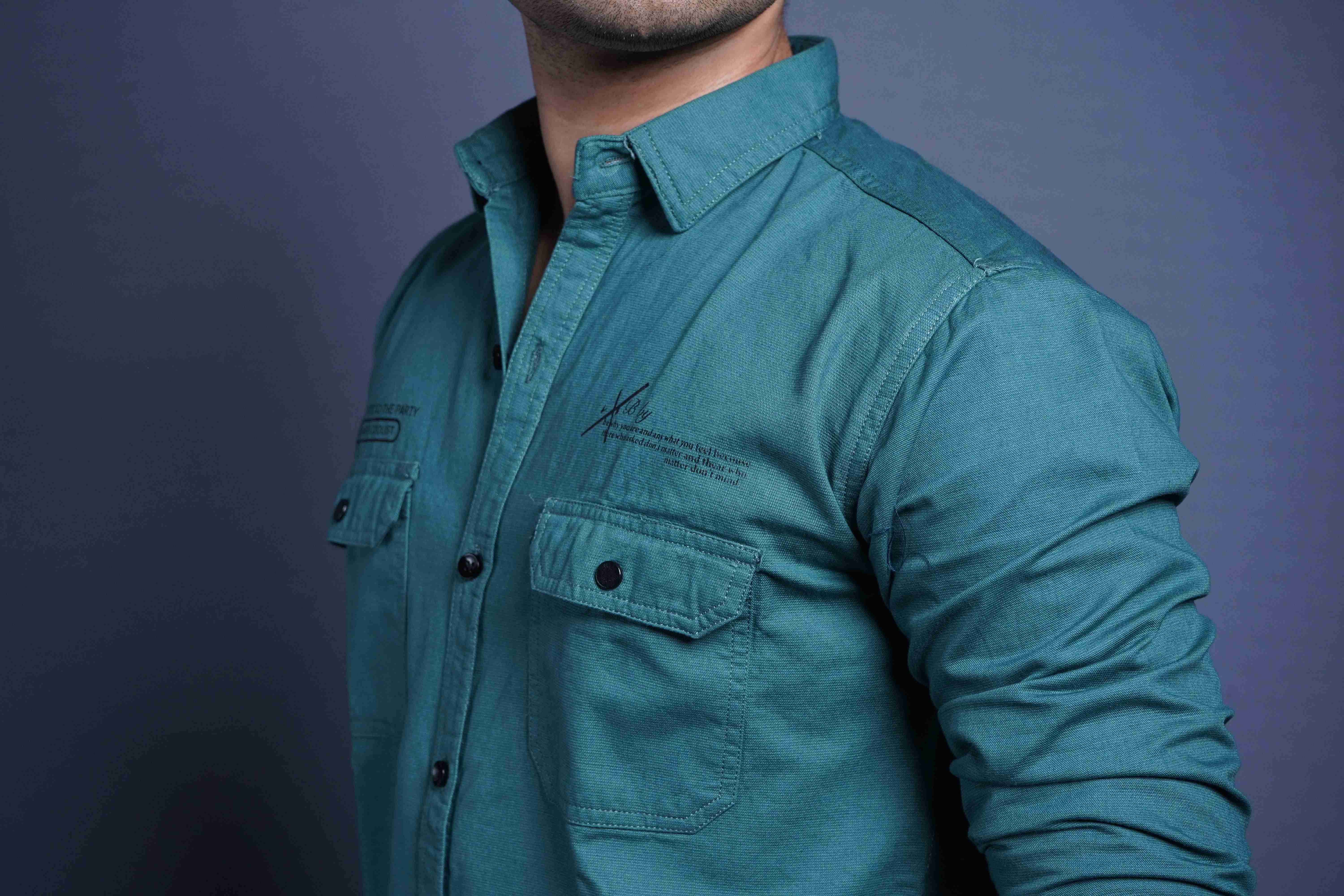 One Denim Fresh Green Cotton Casual Shirt