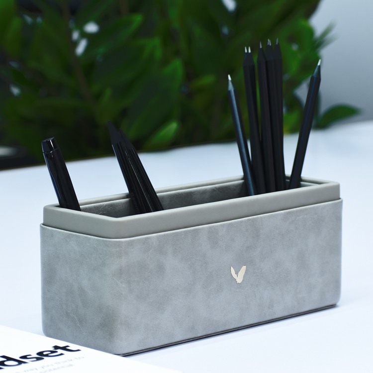 Pen/Pencil Holder | Faux Leather | Rectangular Large | Moderno | Grey