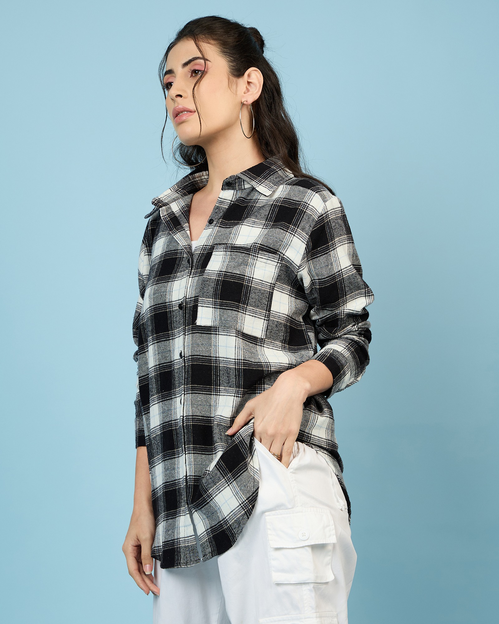 Chimpaaanzee Women Black & White Oversized Shirt