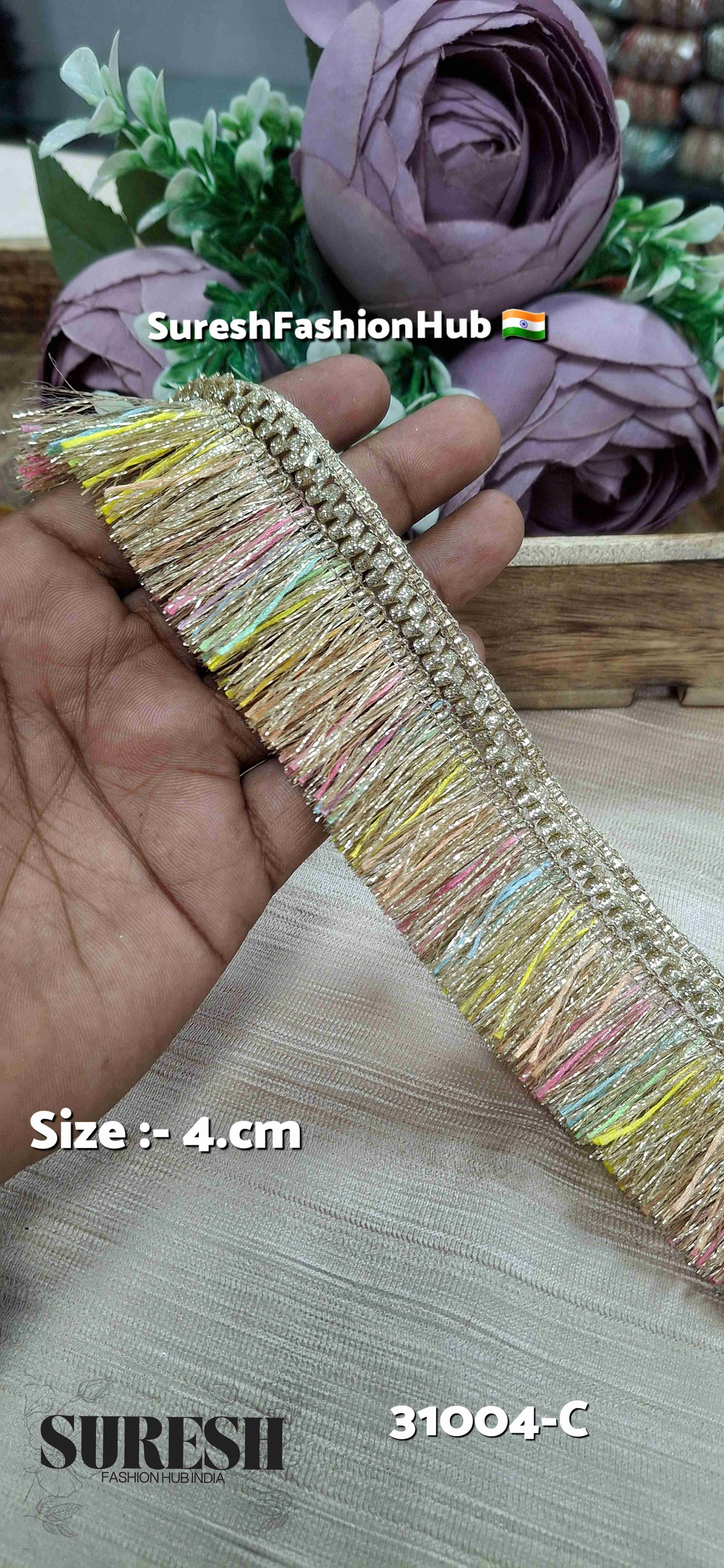Light Multi Badla Fringe Lace