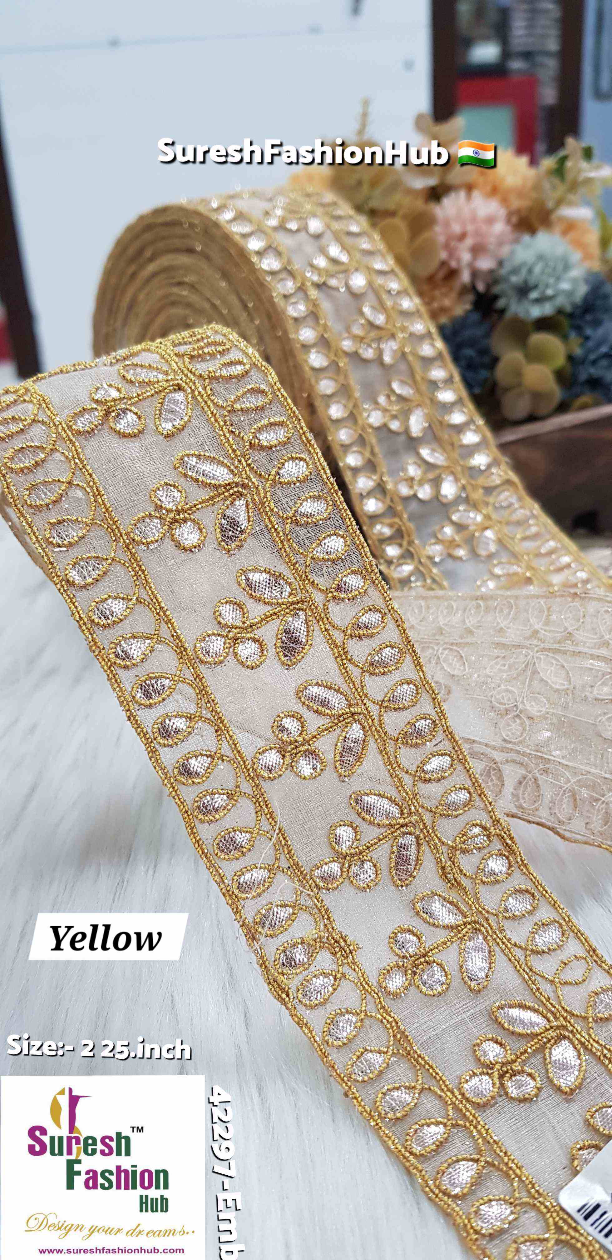 Cute Petal Laser Gota Lace Yellow