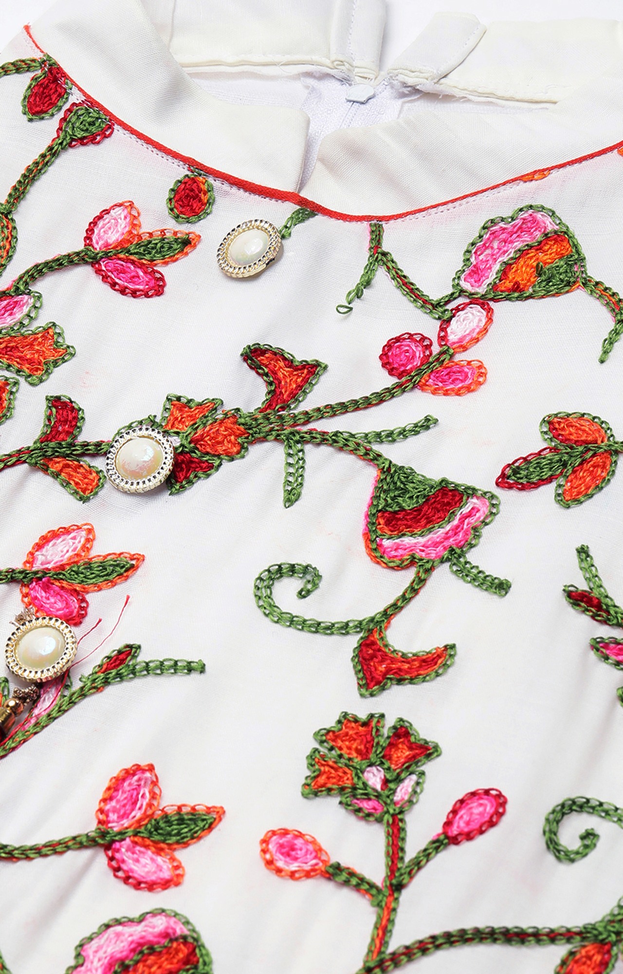 Shaily Women White Color Cotton Embroidered With Tessels Unstitched Dress Material-VF_LILY_WHTE_DM