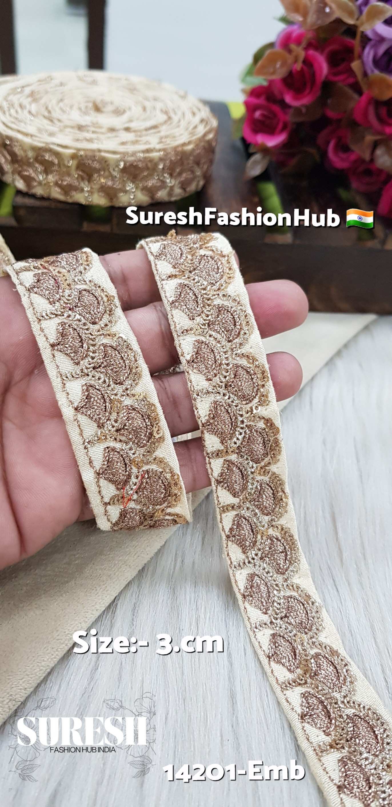 Cream Glitter Sequence & Matt Zari Embroidery Lace – 14201-Emb