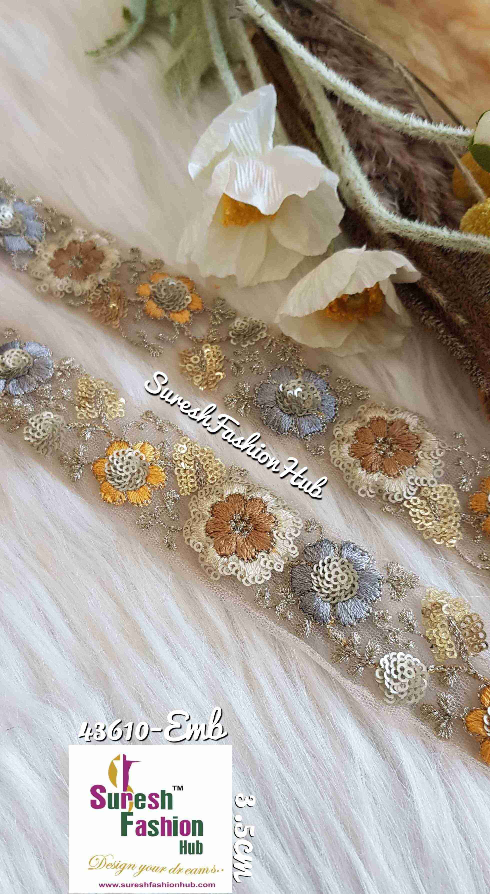 The Beige Blend of Sequence Flowers Designer Trim by Suresh Fashion Hub