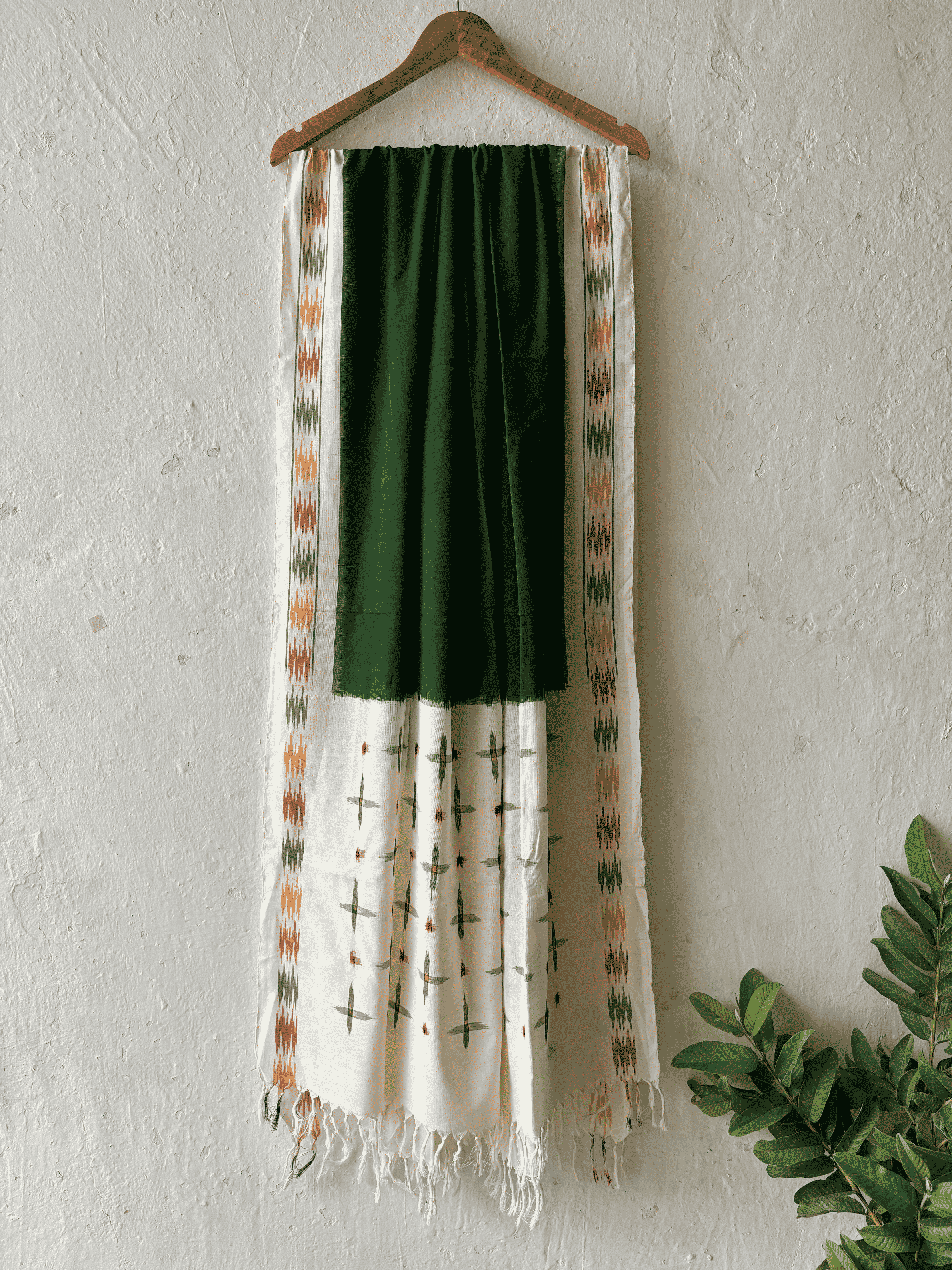 Cotton Green Plain Ikat Duppata