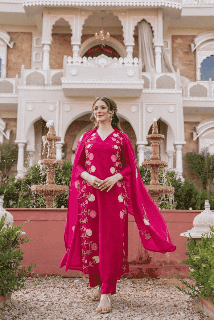 Red Mul Chanderi duppata pant set