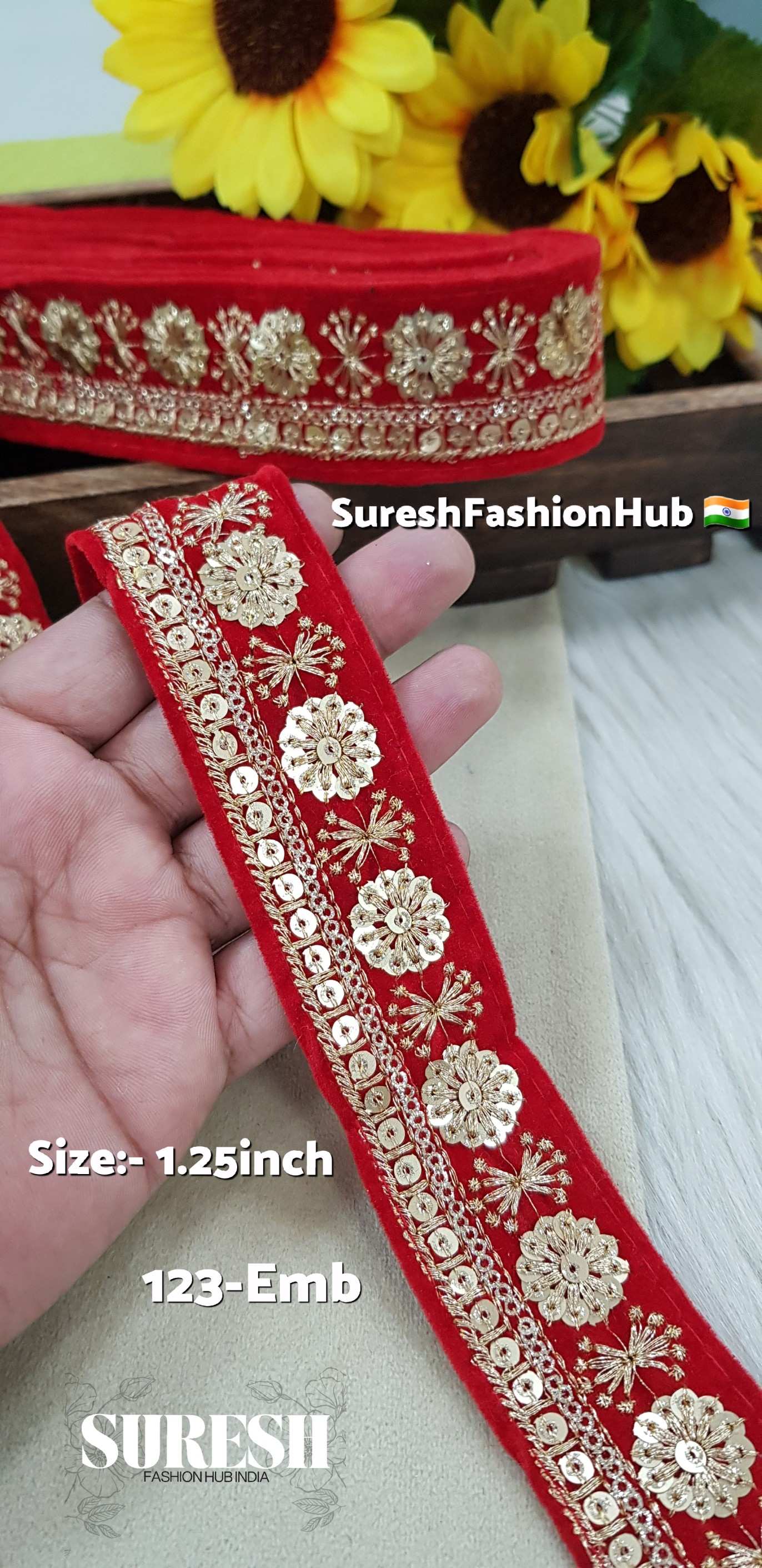 Velvet Bloom Zari Lace – Red