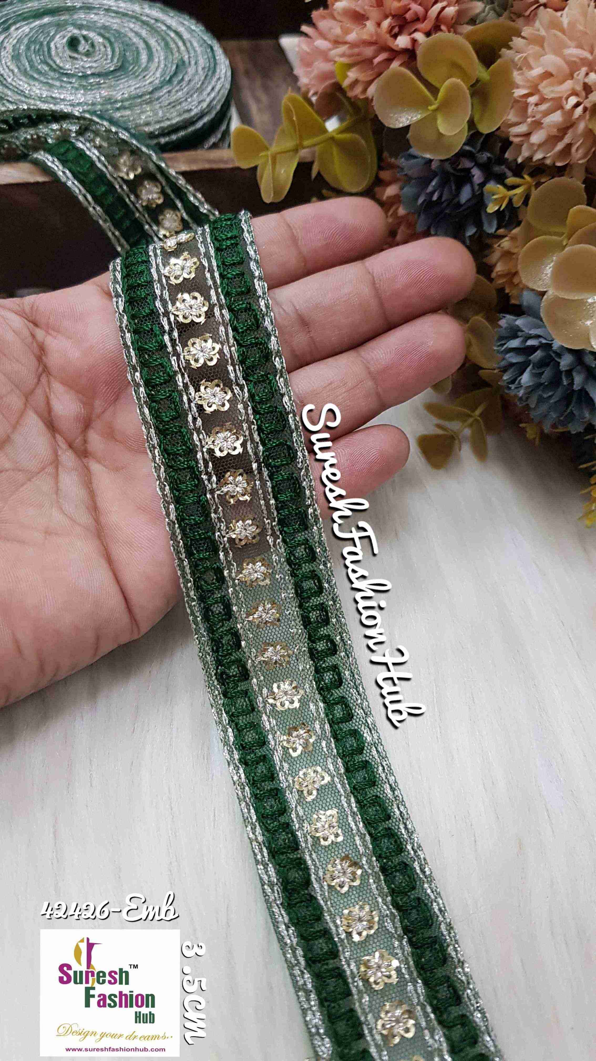 Green Regal Net Sequin Embellishment Trim