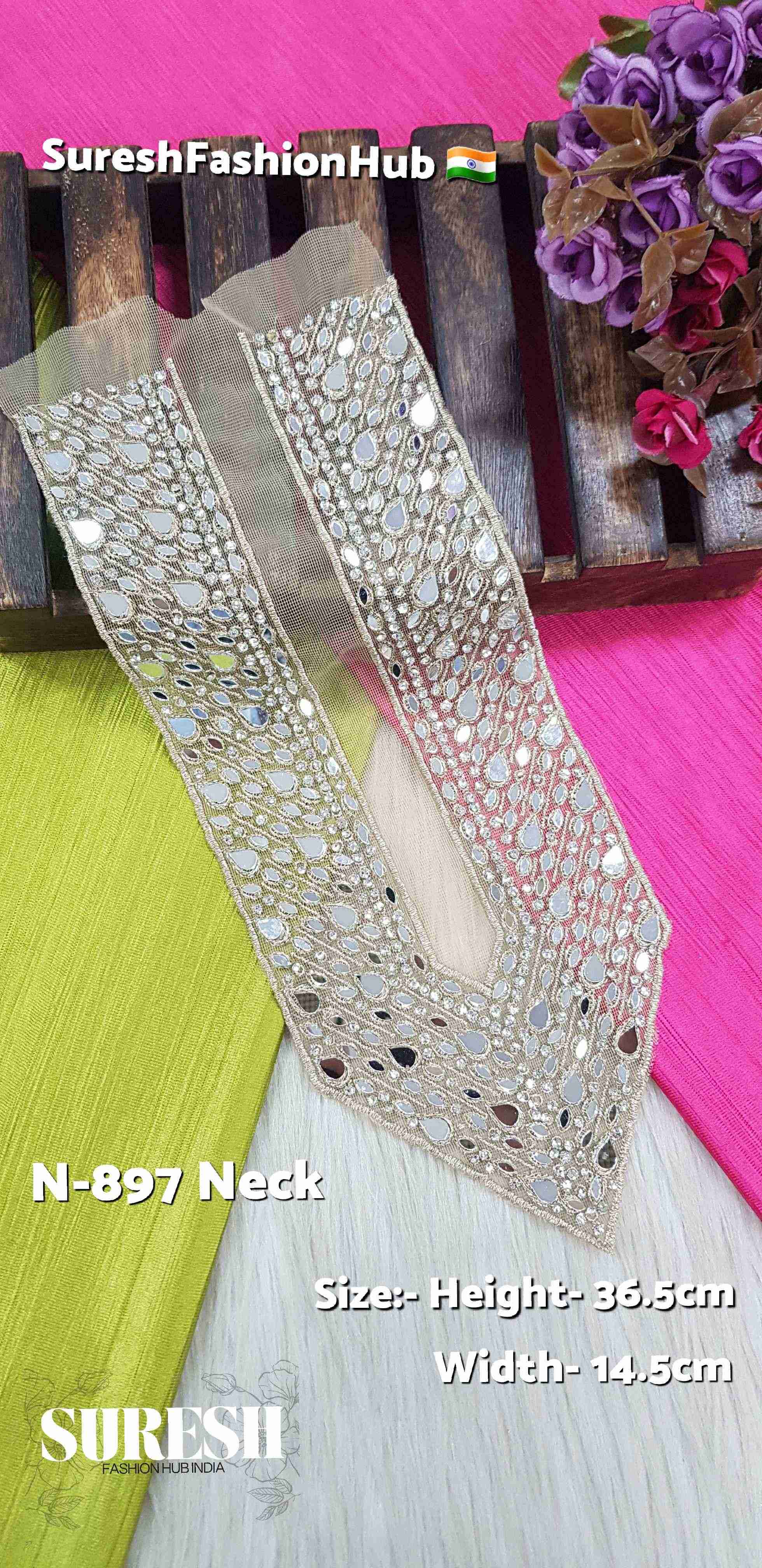 Pearl Aura Mirror Neck Embroidery – Pearl | N-898