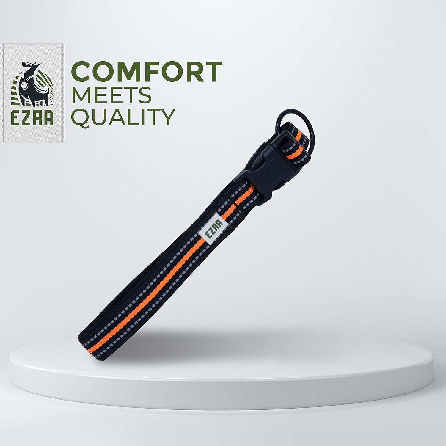 Ezra Hart Dog Collar, Durable Padded Adjustable Collar with Steel D-Ring, Orange