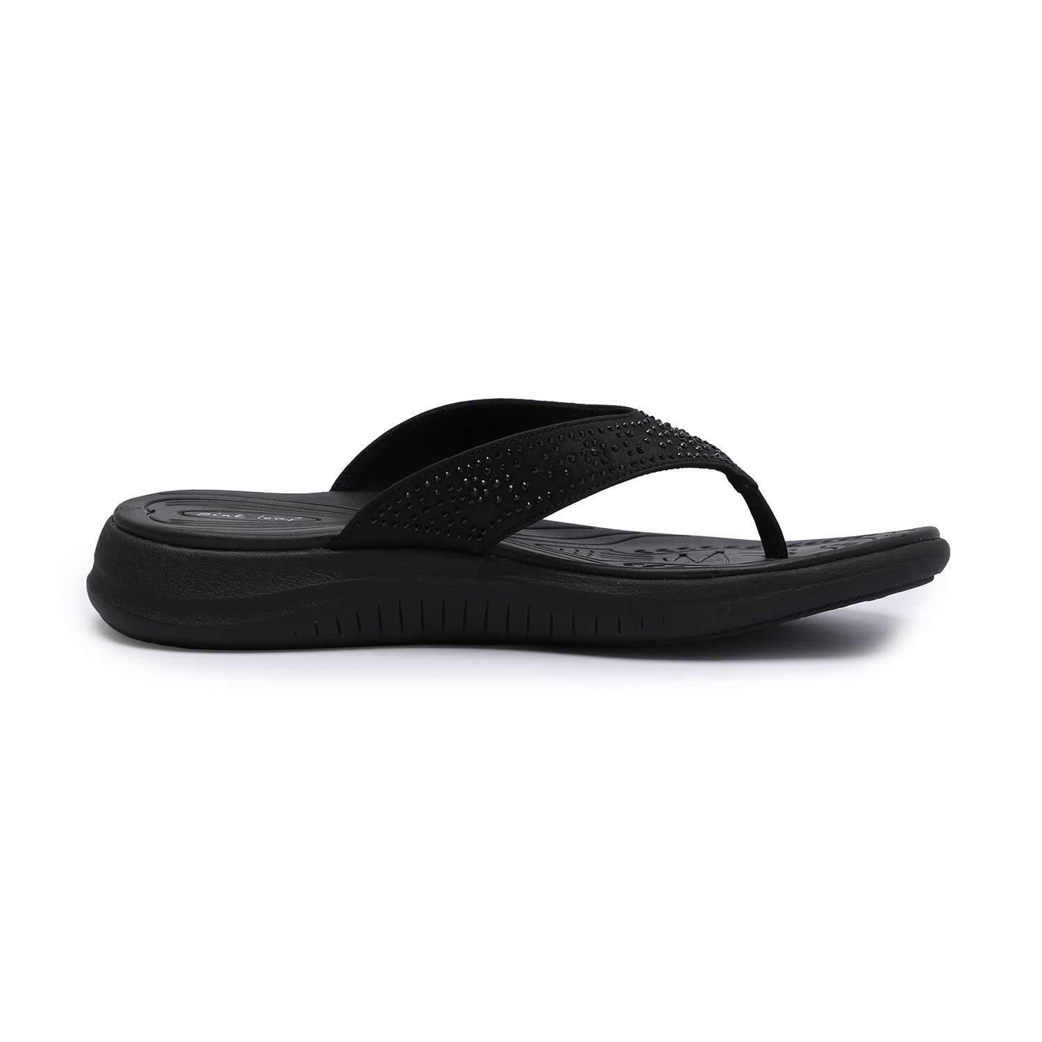 Women Black Embellished Flip-Flops with Textured Sole