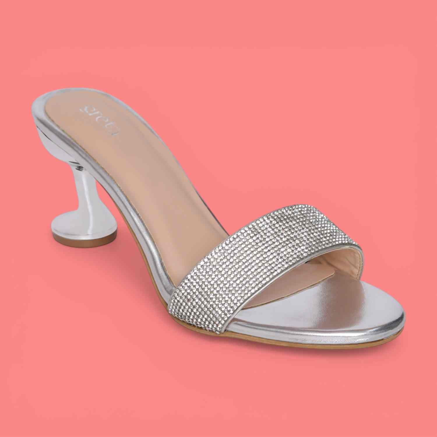 Women’s Silver Crystal Slip-On Heels with Sculpted Heel