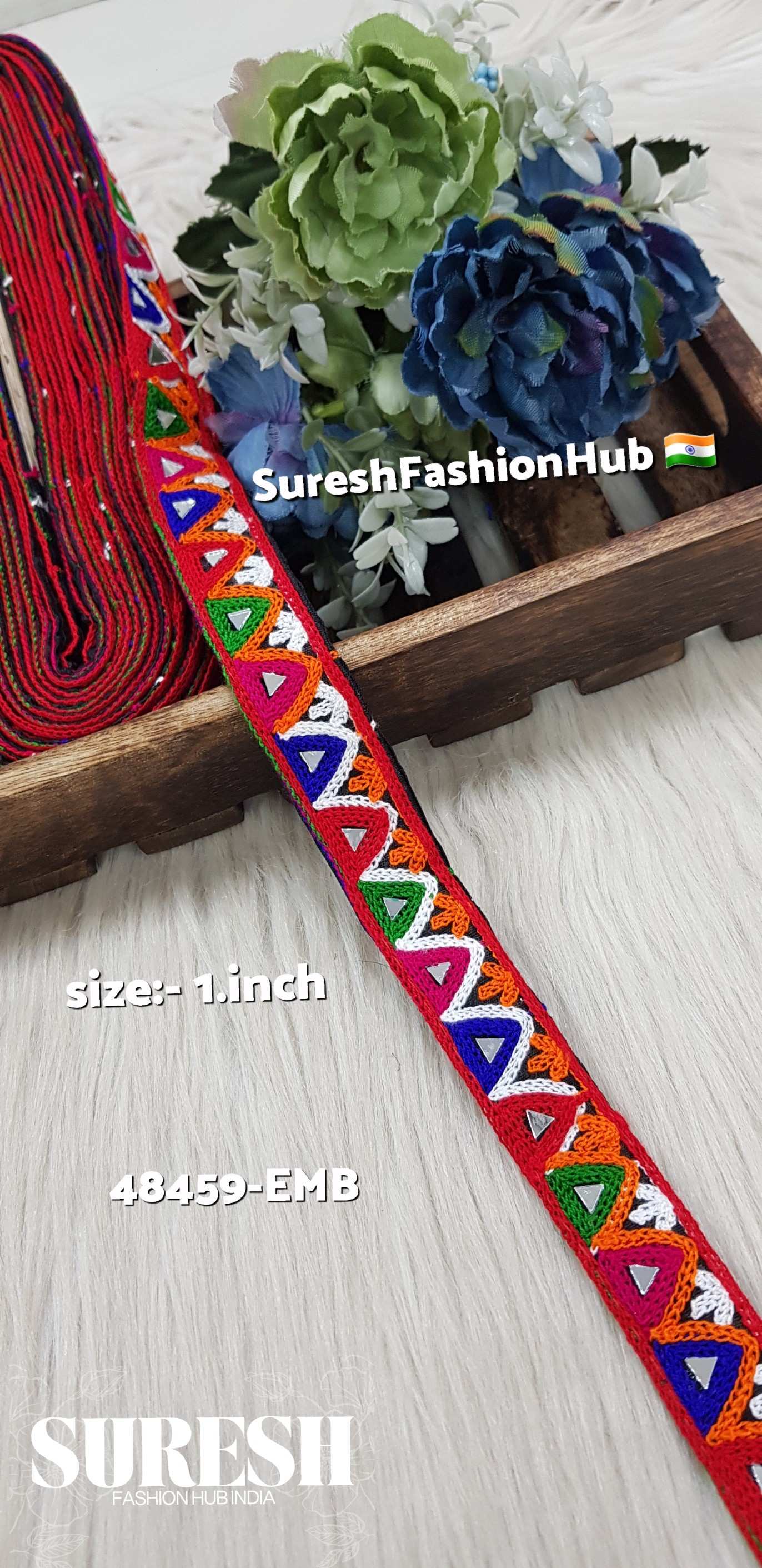 Navratri Triangle Floral Mirror Aari Embroidery Lace